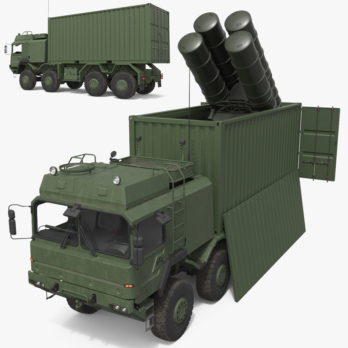 Military Transport Truck with Container Missile Launcher 3D model preview