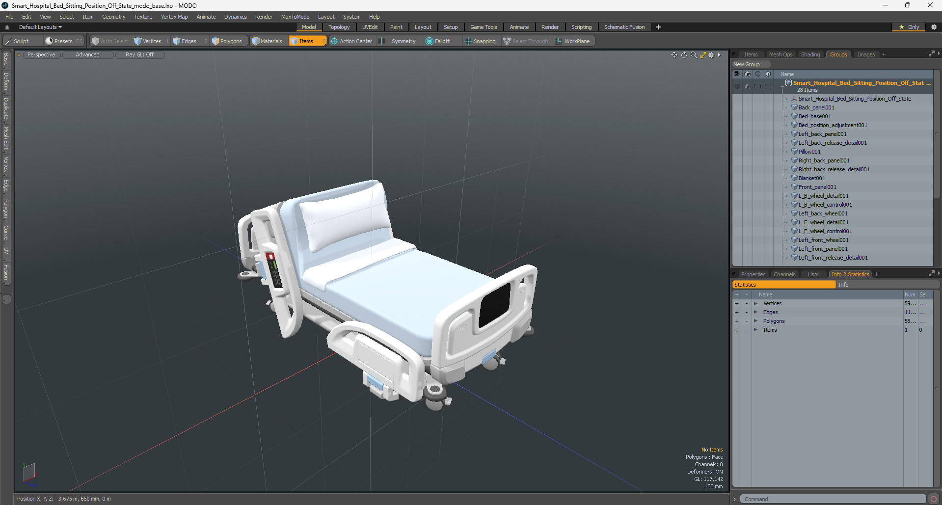 3D model Smart Hospital Bed Sitting Position Off State