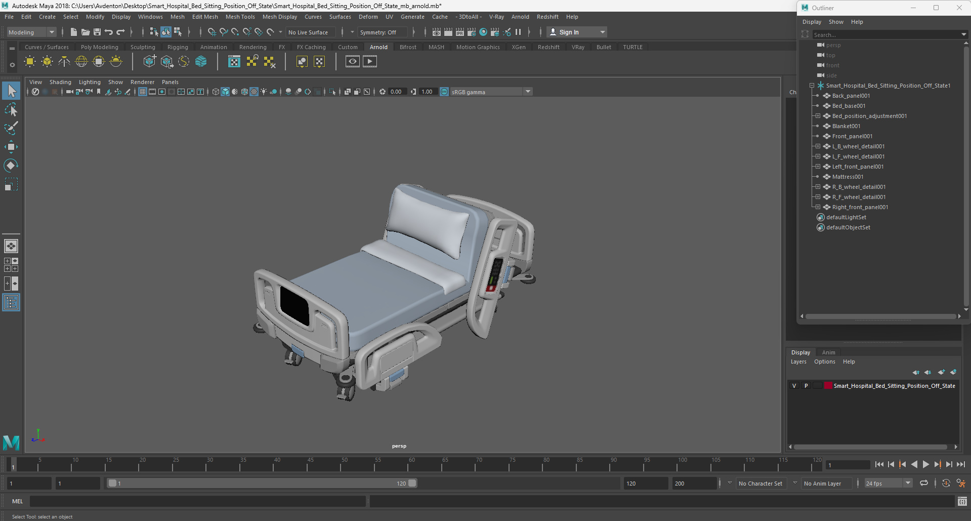 3D model Smart Hospital Bed Sitting Position Off State