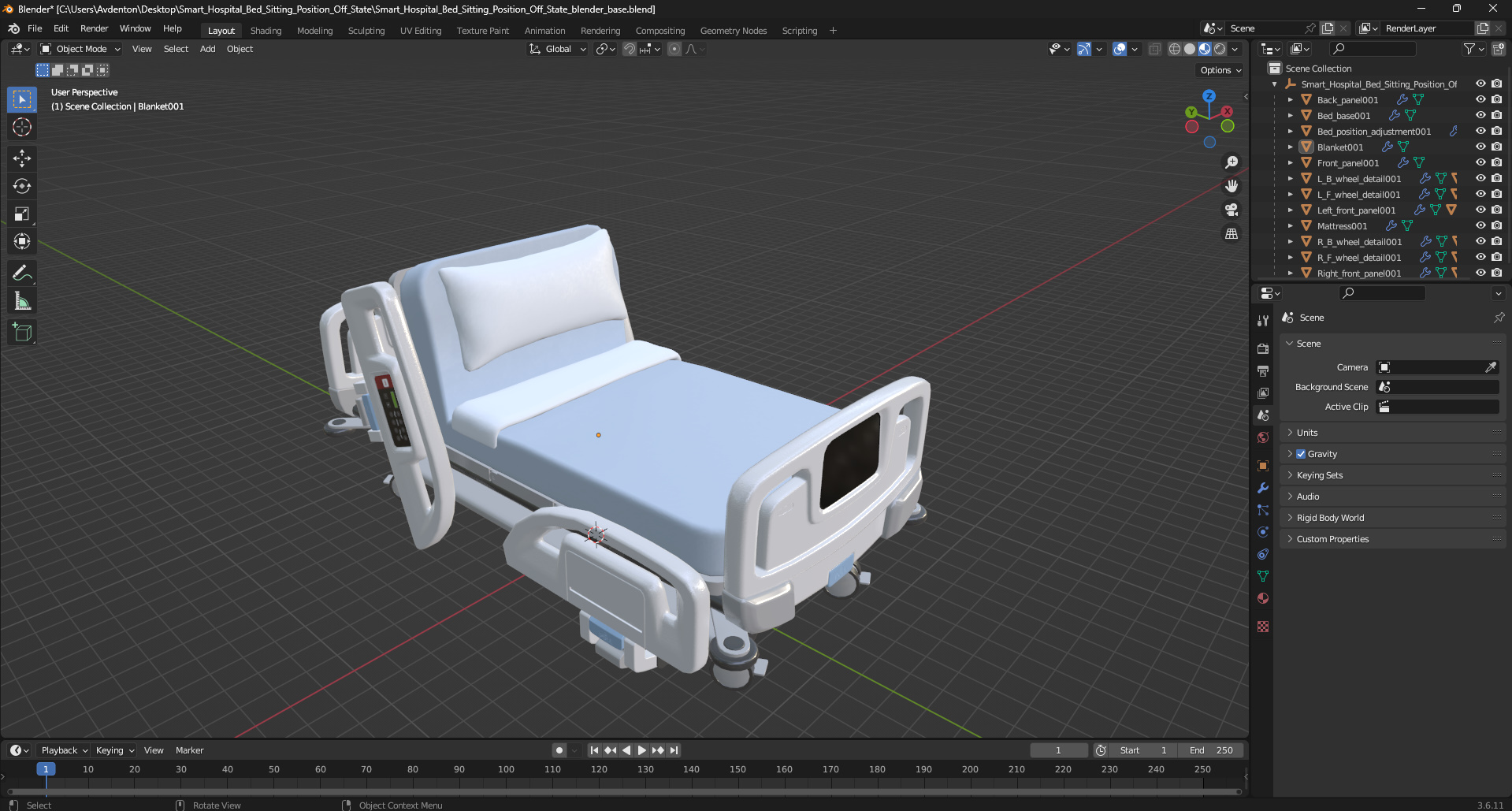 3D model Smart Hospital Bed Sitting Position Off State