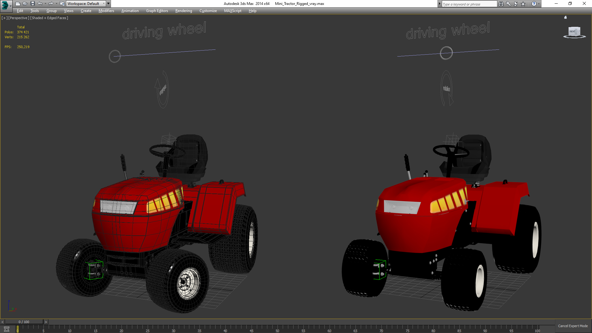 Mini Tractor Rigged 3D model