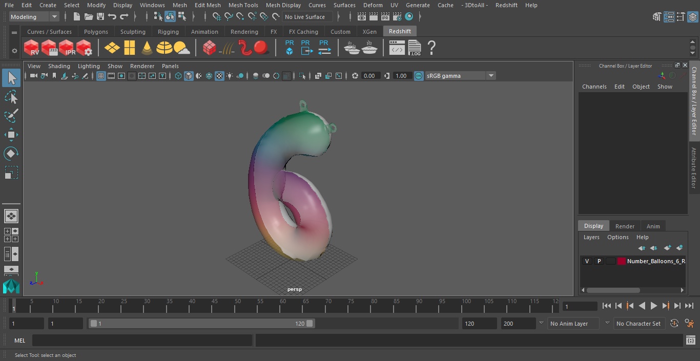 3D model Balloon Numbers 6 Rainbow