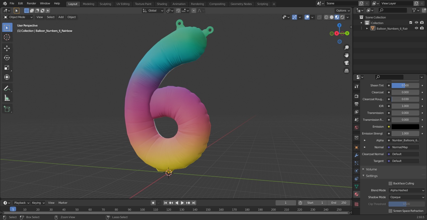 3D model Balloon Numbers 6 Rainbow
