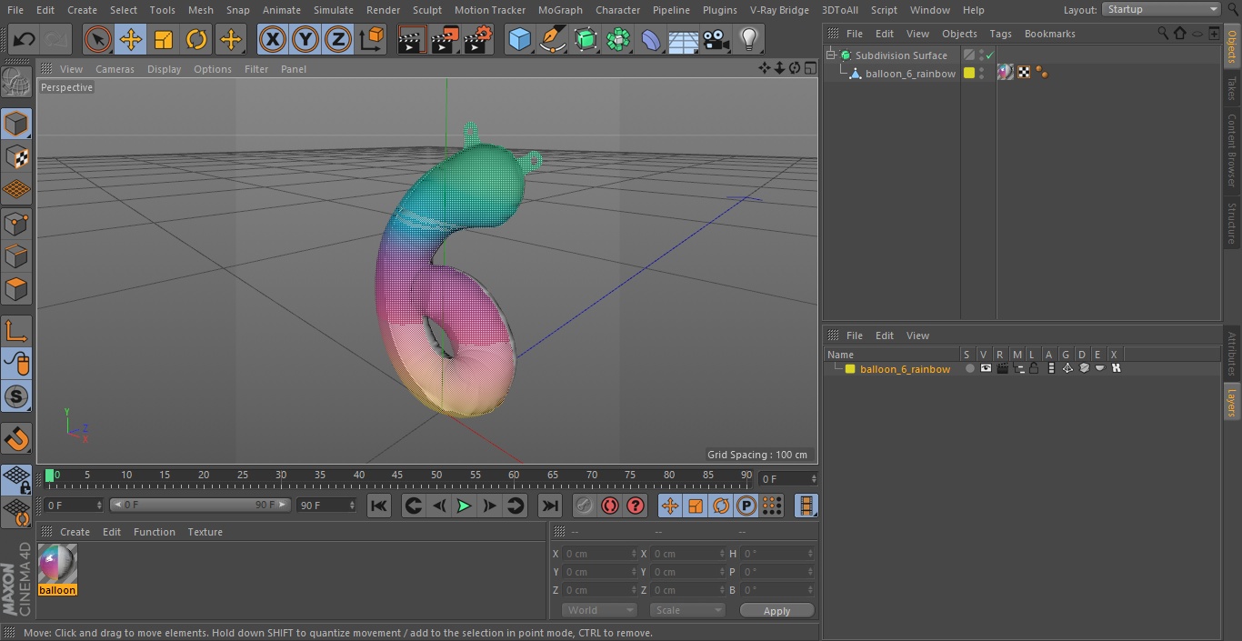 3D model Balloon Numbers 6 Rainbow