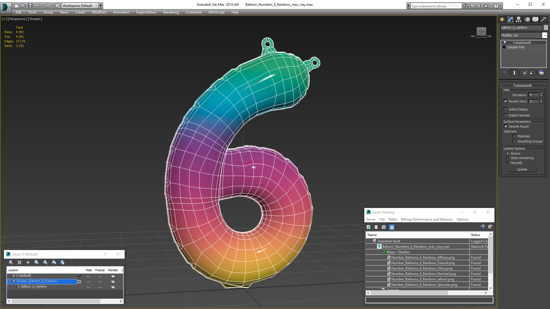 3D model Balloon Numbers 6 Rainbow