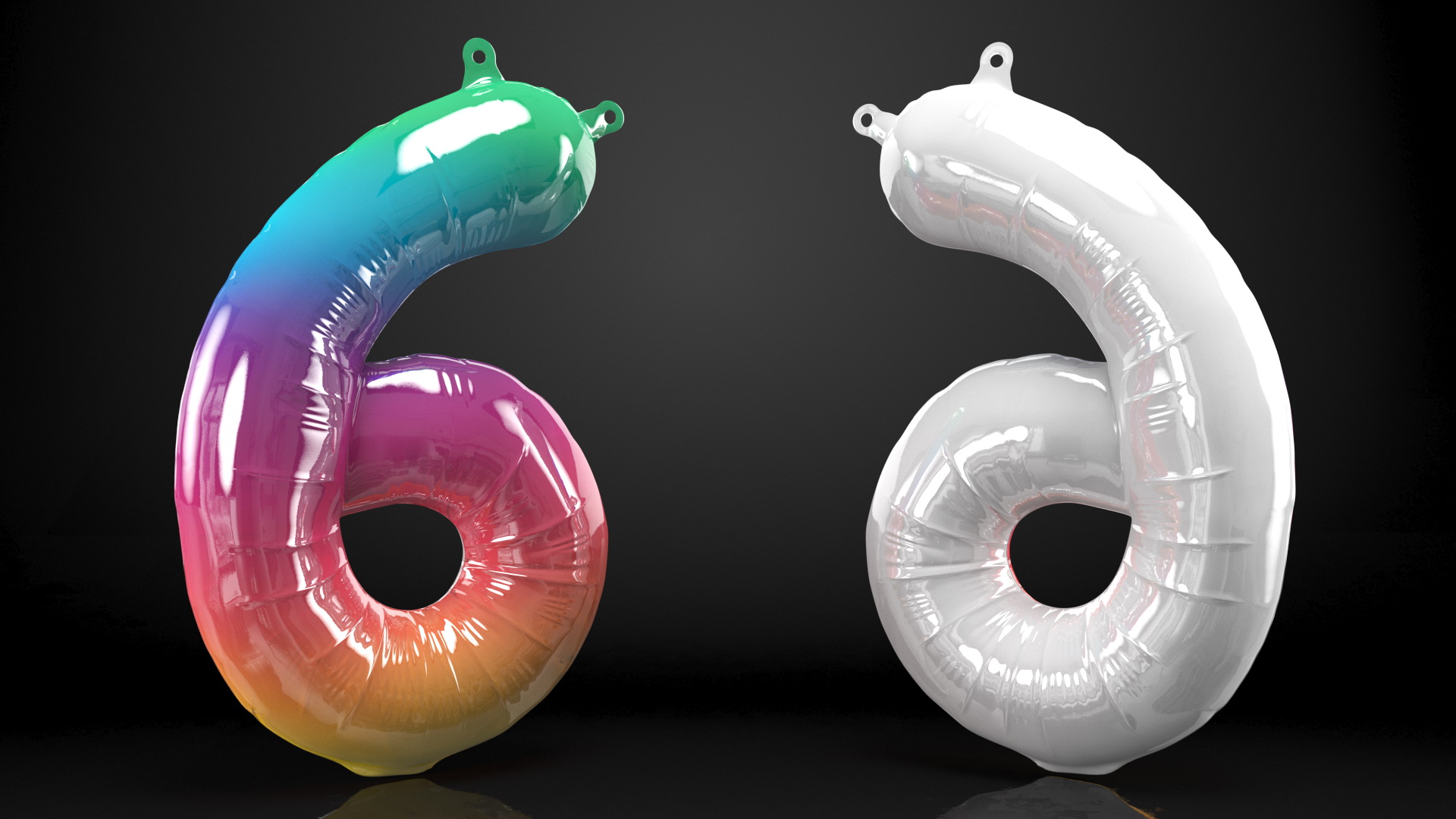 3D model Balloon Numbers 6 Rainbow