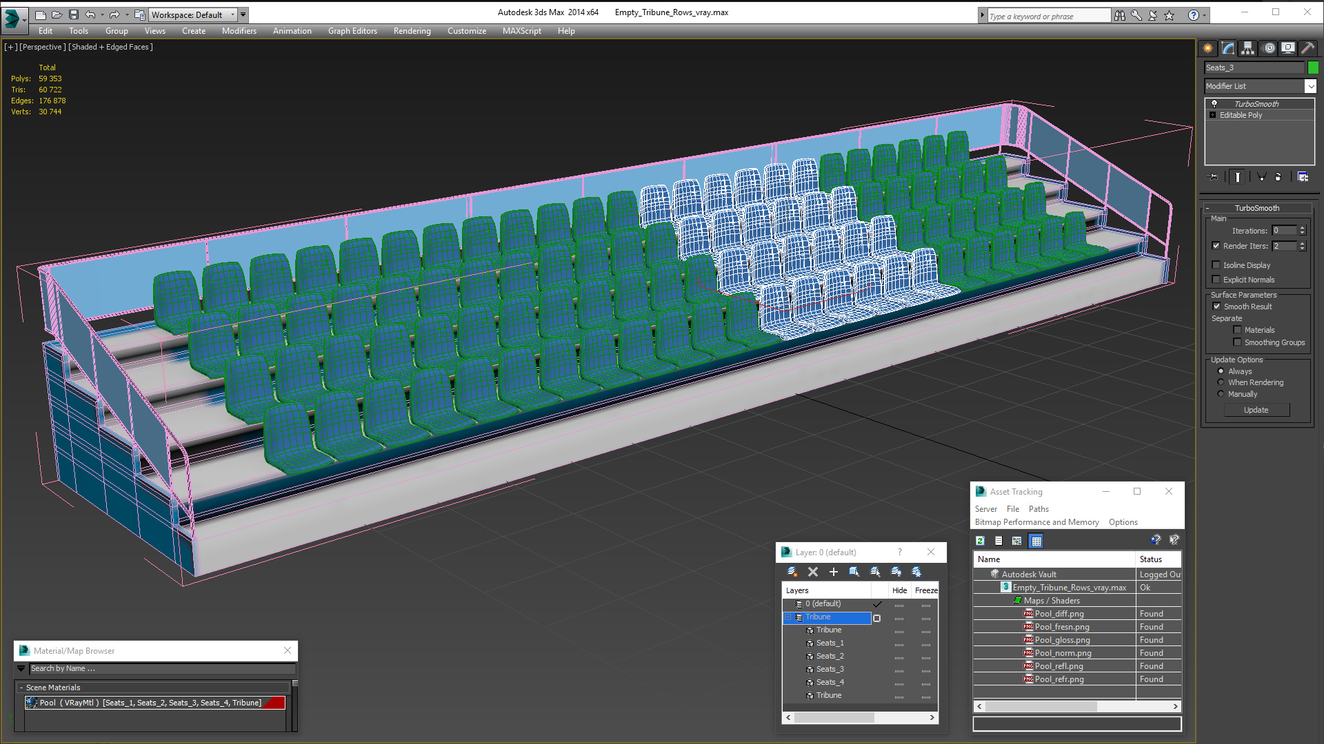 3D Empty Tribune Rows model