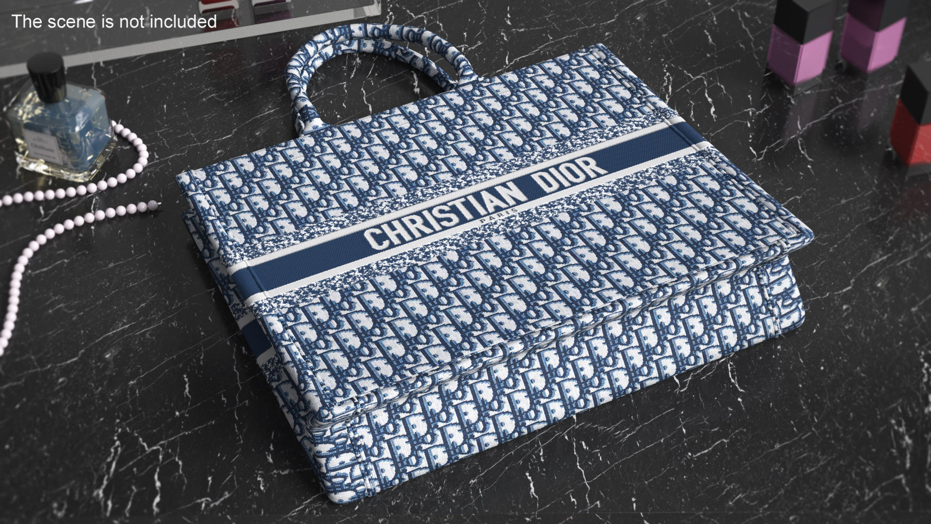 Book Tote Bag Cristian Dior Navy Blue 3D