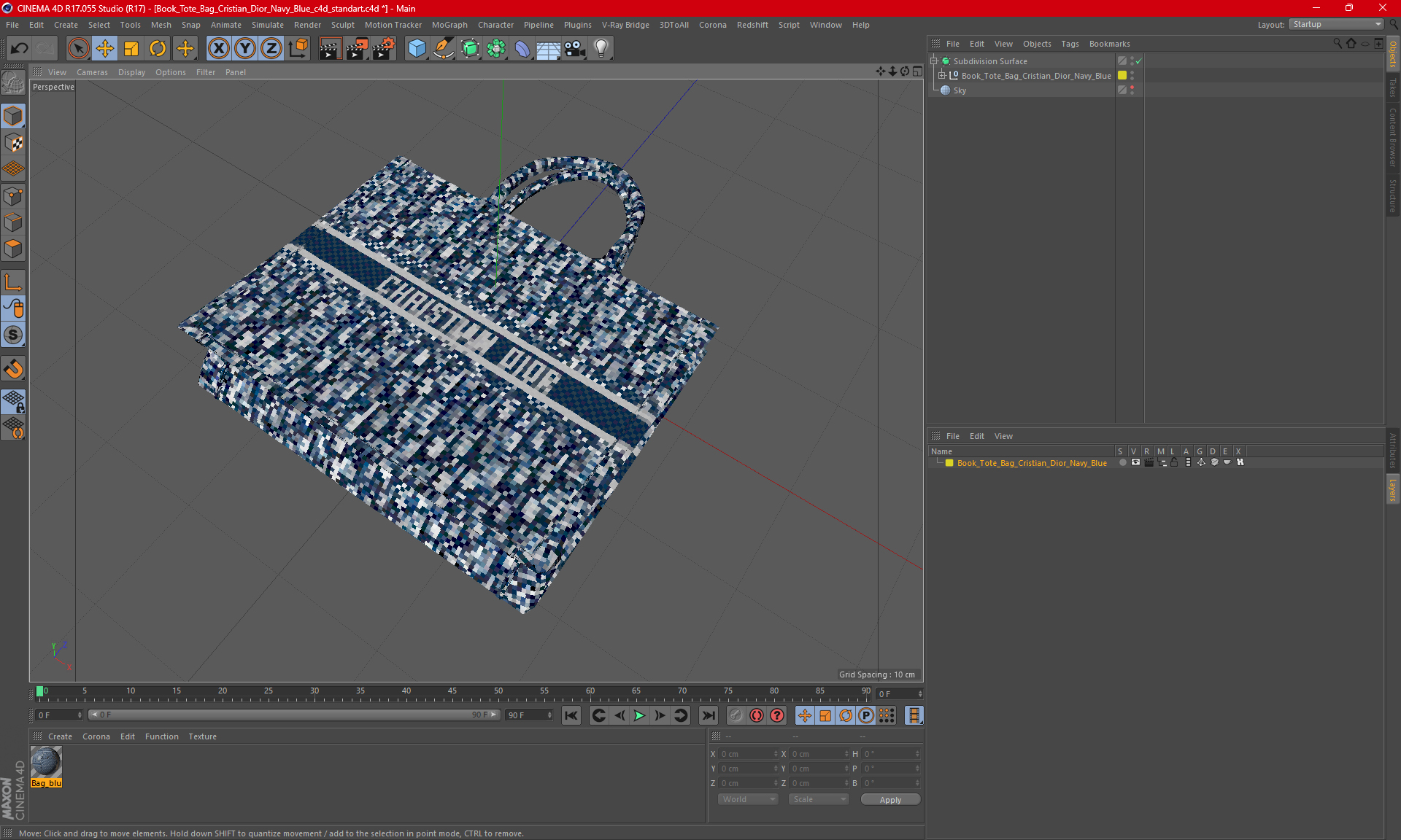 Book Tote Bag Cristian Dior Navy Blue 3D