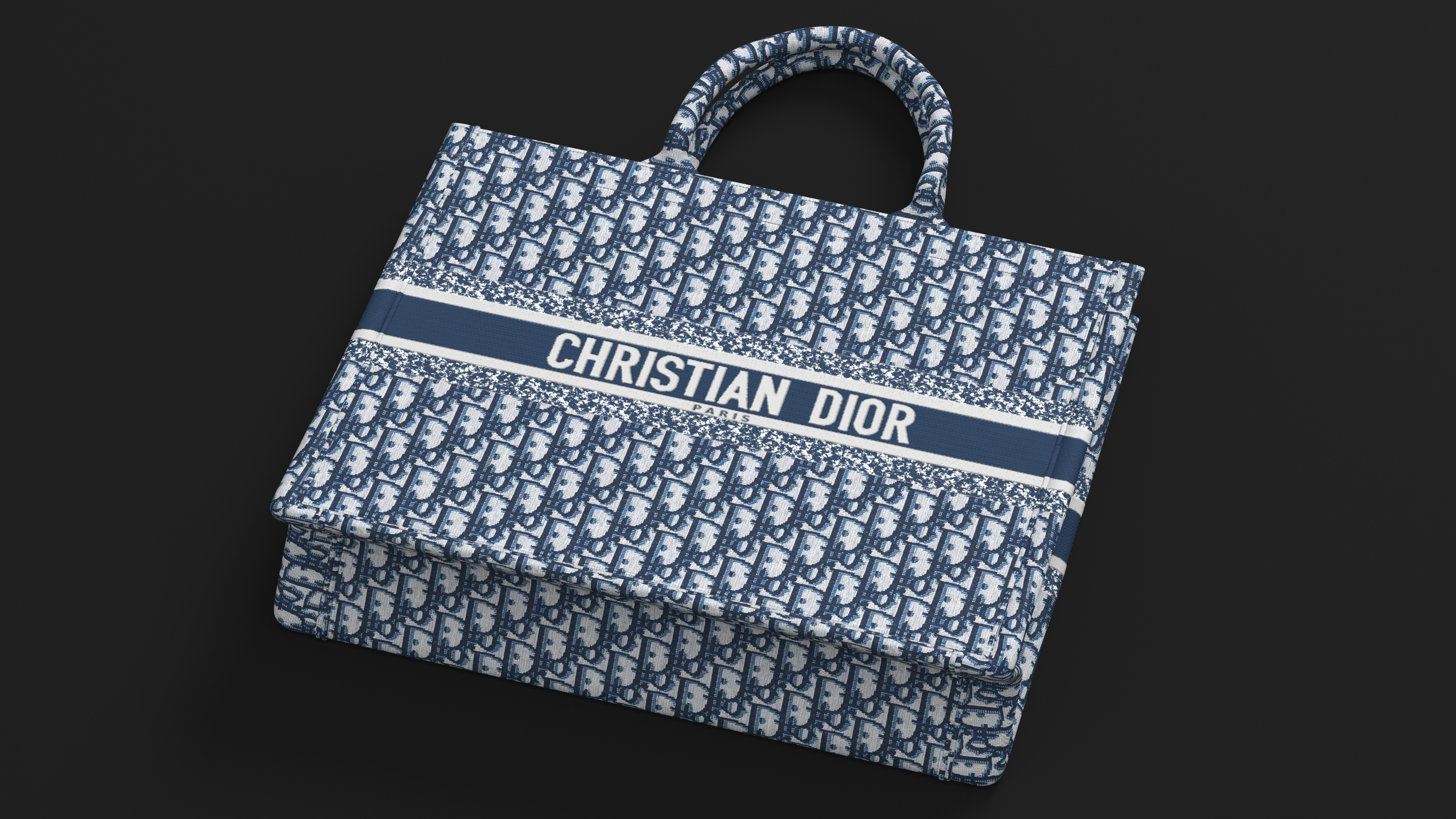 Book Tote Bag Cristian Dior Navy Blue 3D