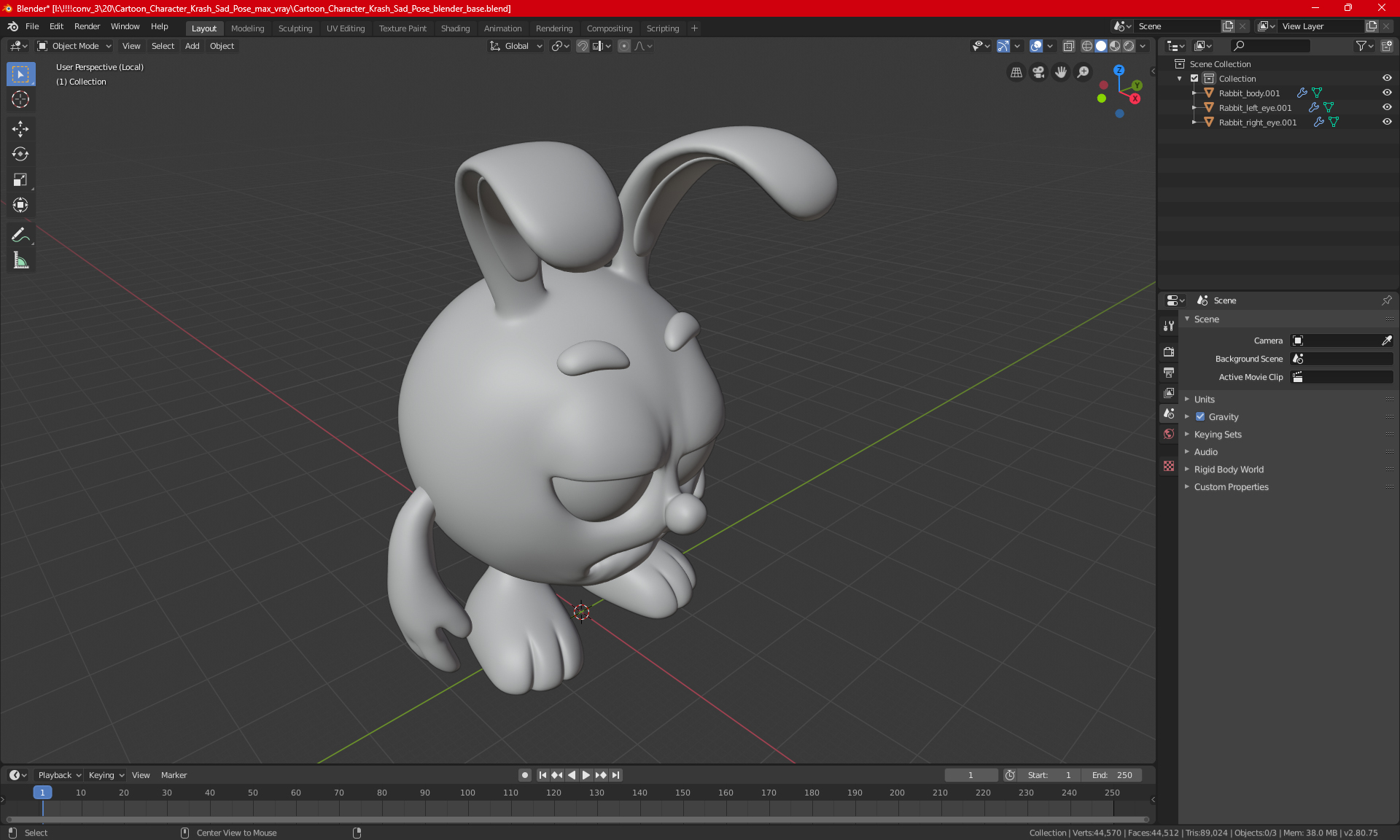 Cartoon Character Krash Sad Pose 3D