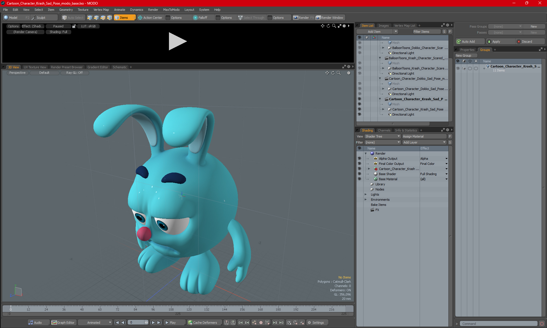 Cartoon Character Krash Sad Pose 3D
