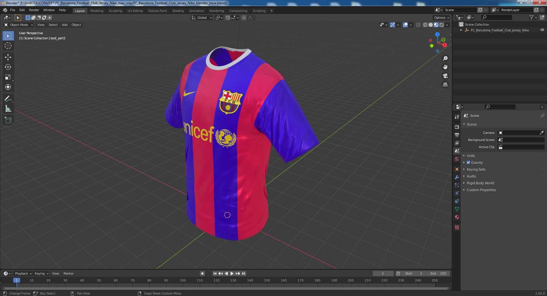 3D FC Barcelona Football Club Jersey Nike model