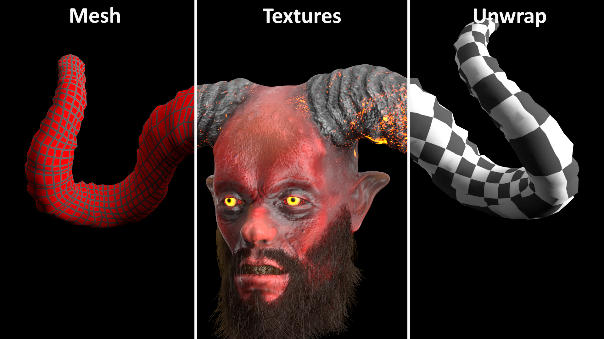 3D model Demon Head with Horns Fur