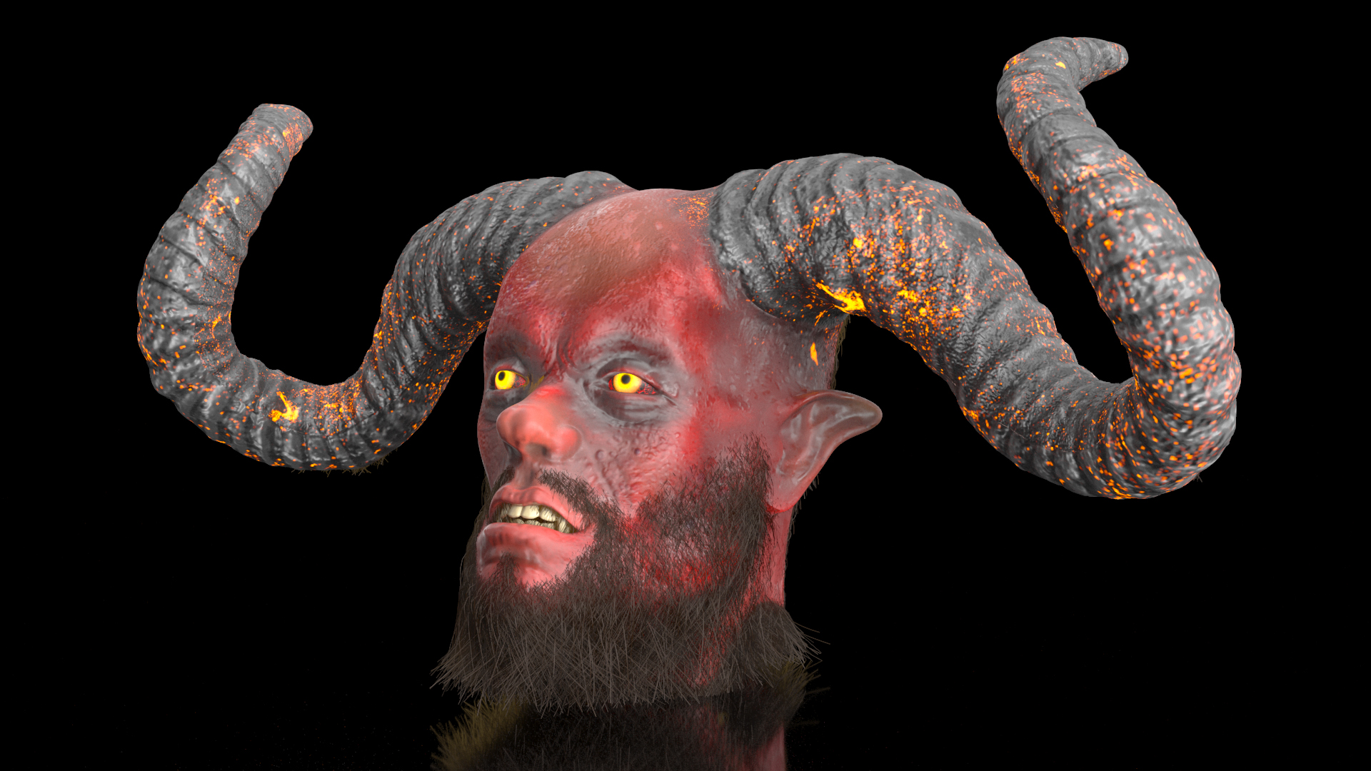 3D model Demon Head with Horns Fur
