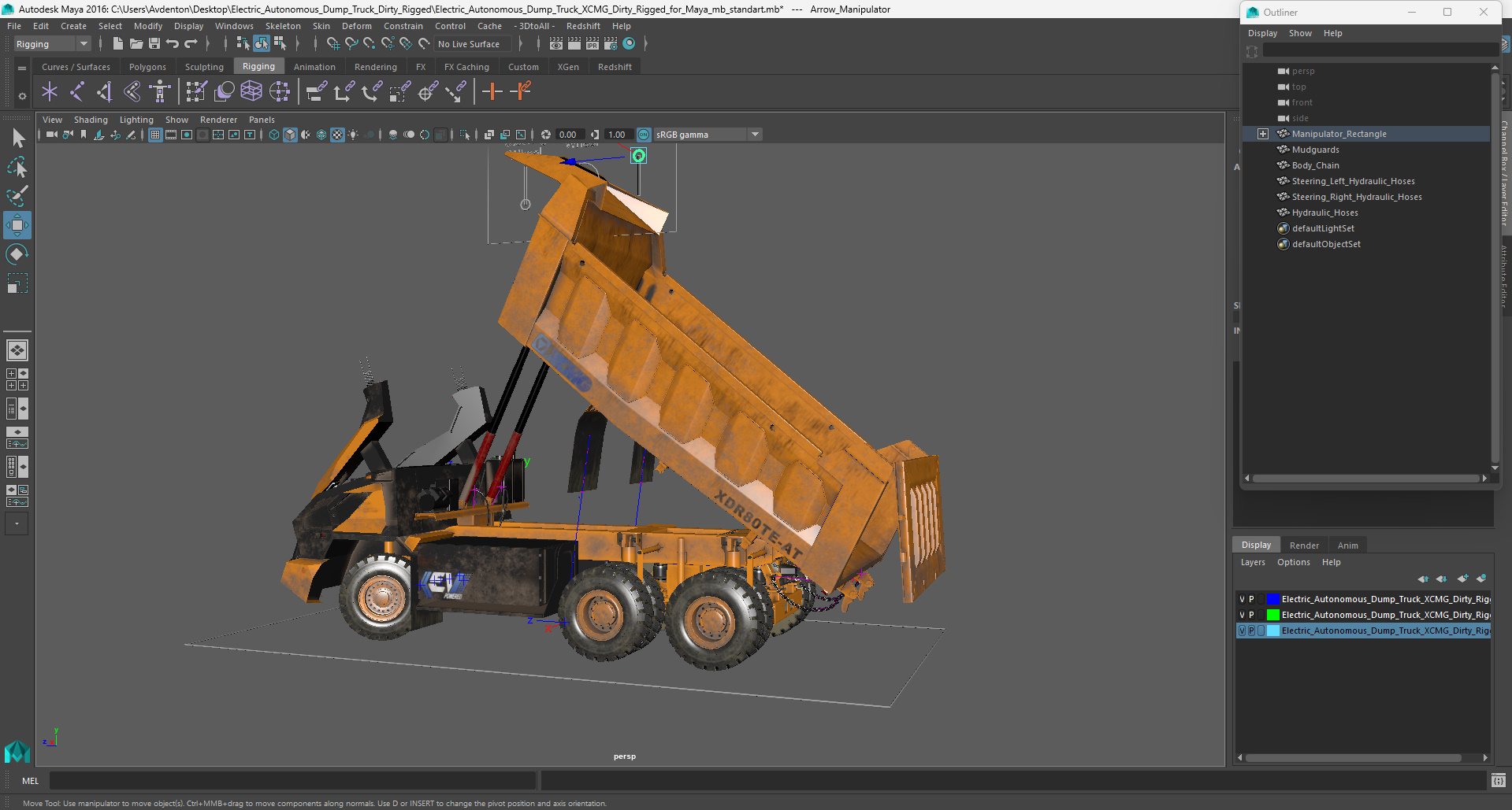 Electric Autonomous Dump Truck XCMG Dirty Rigged for Maya 3D