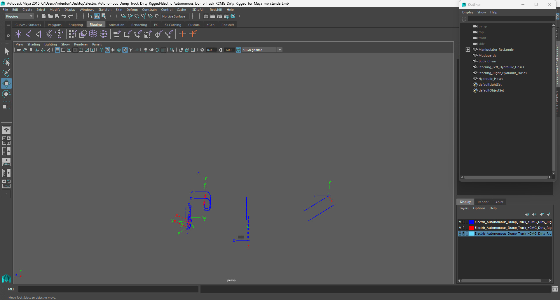 Electric Autonomous Dump Truck XCMG Dirty Rigged for Maya 3D