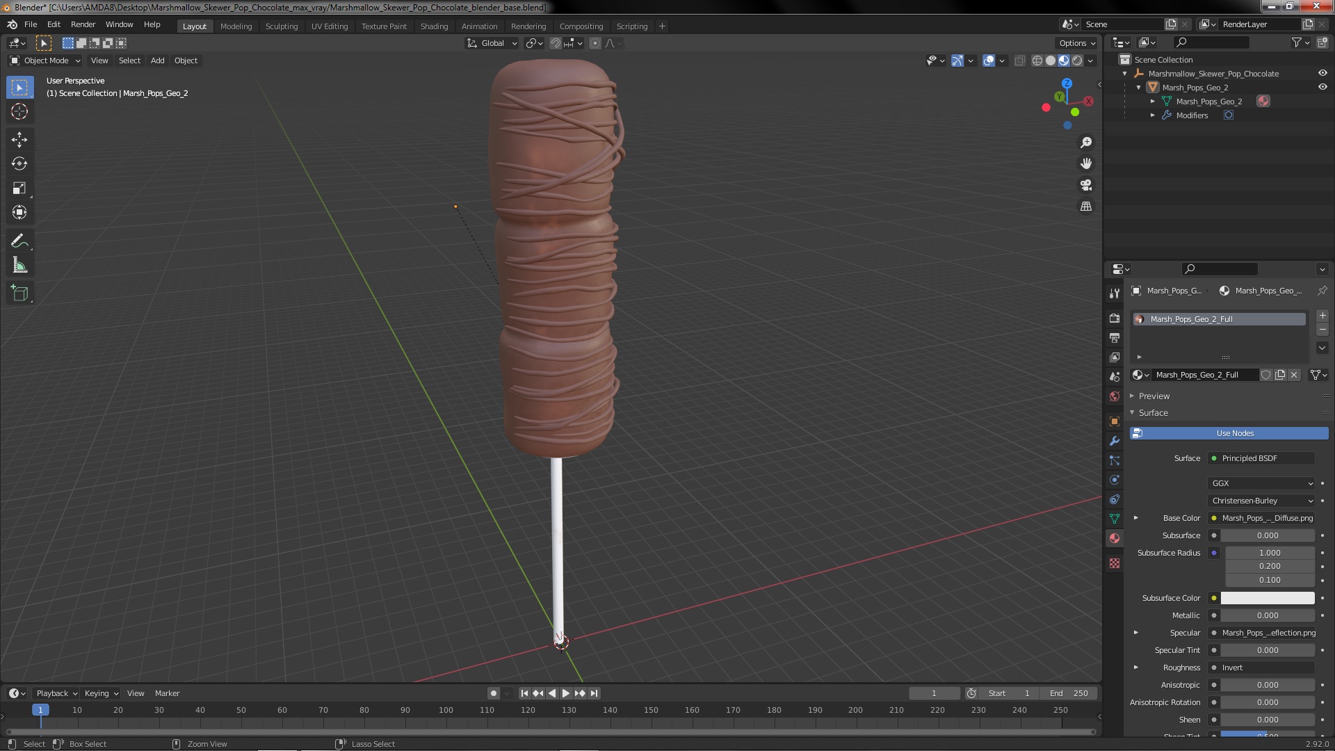 Marshmallow Skewer Pop Chocolate 3D
