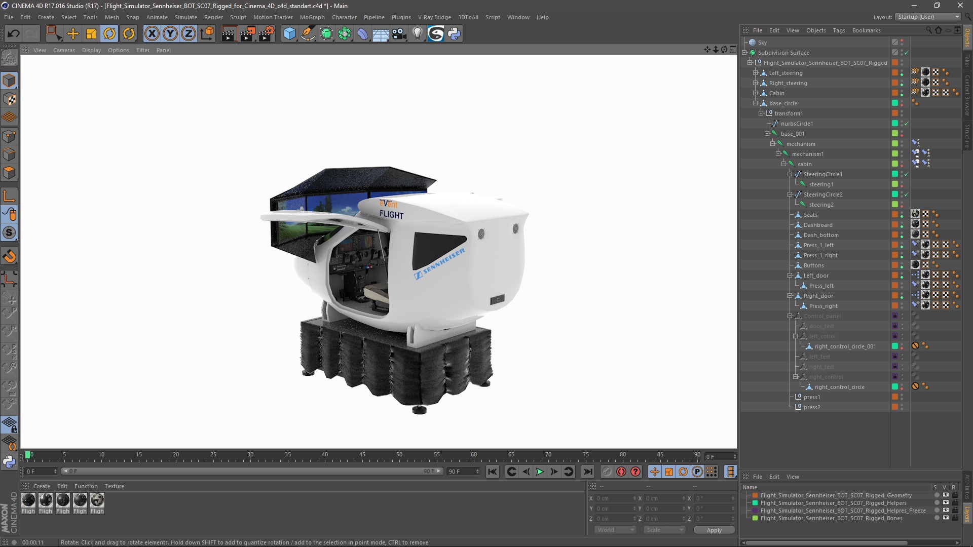 Flight Simulator Sennheiser BOT SC07 Rigged for Cinema 4D 3D
