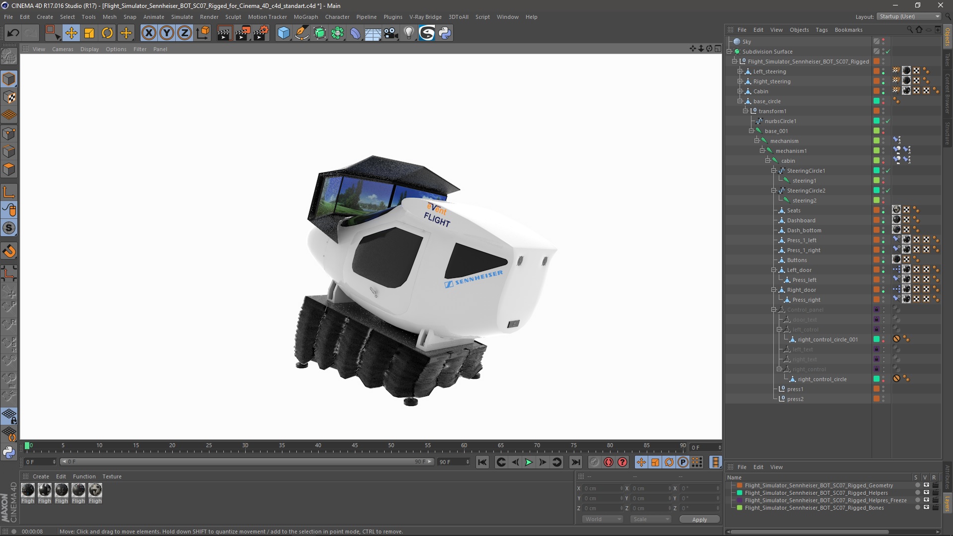 Flight Simulator Sennheiser BOT SC07 Rigged for Cinema 4D 3D