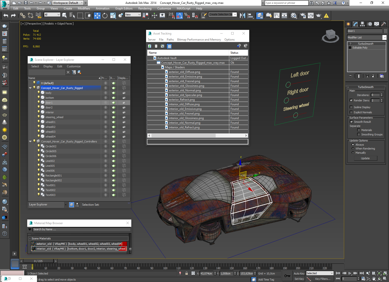 Concept Hover Car Rusty Rigged for Maya 3D model