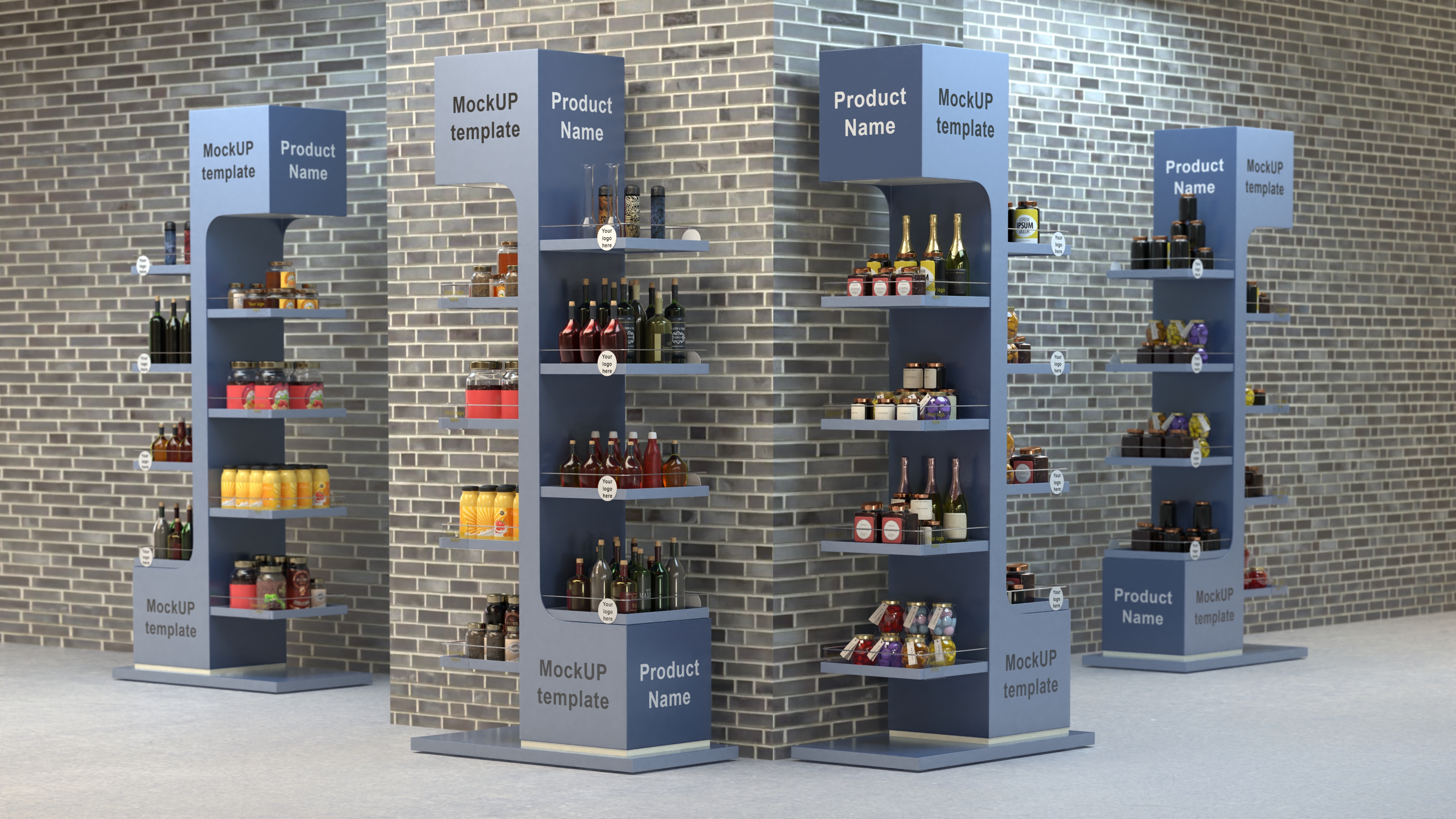 3D Multi Shelf Navy Display Rack Mockup