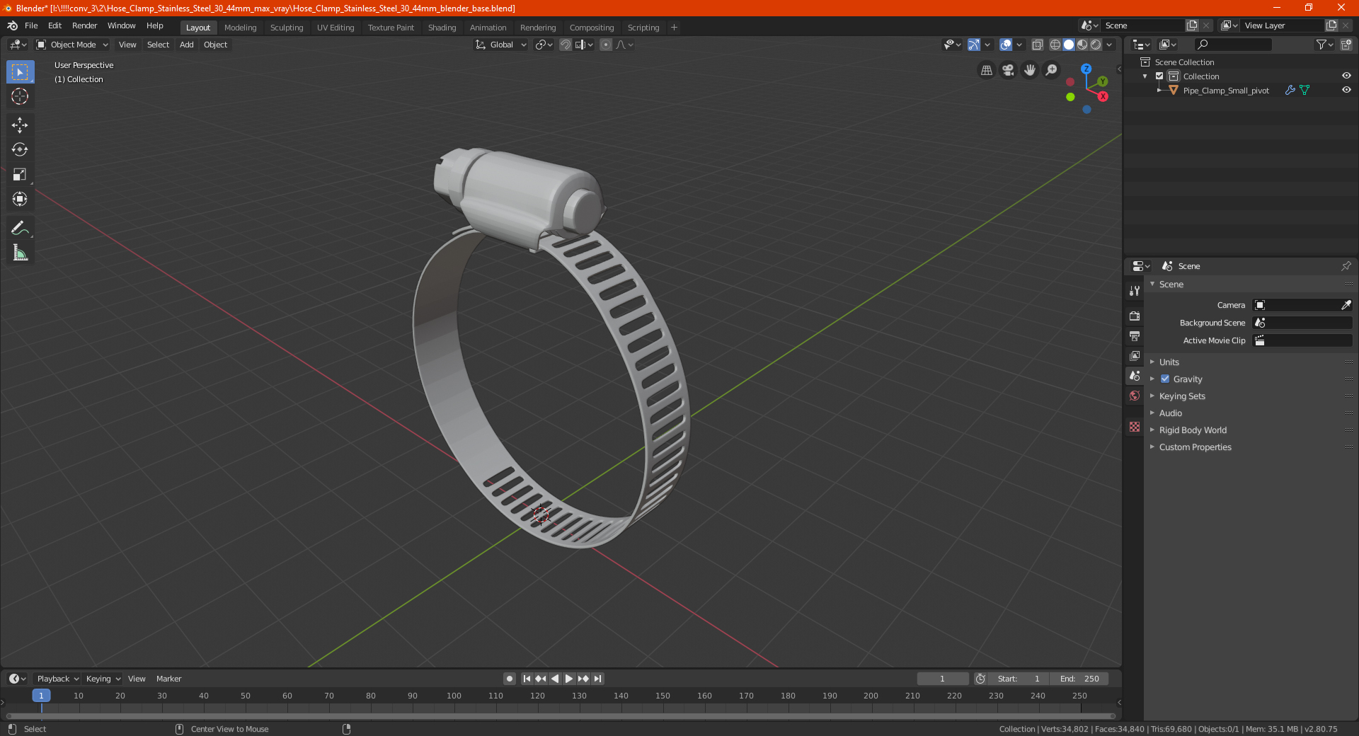 Hose Clamp Stainless Steel 30 44mm 3D model