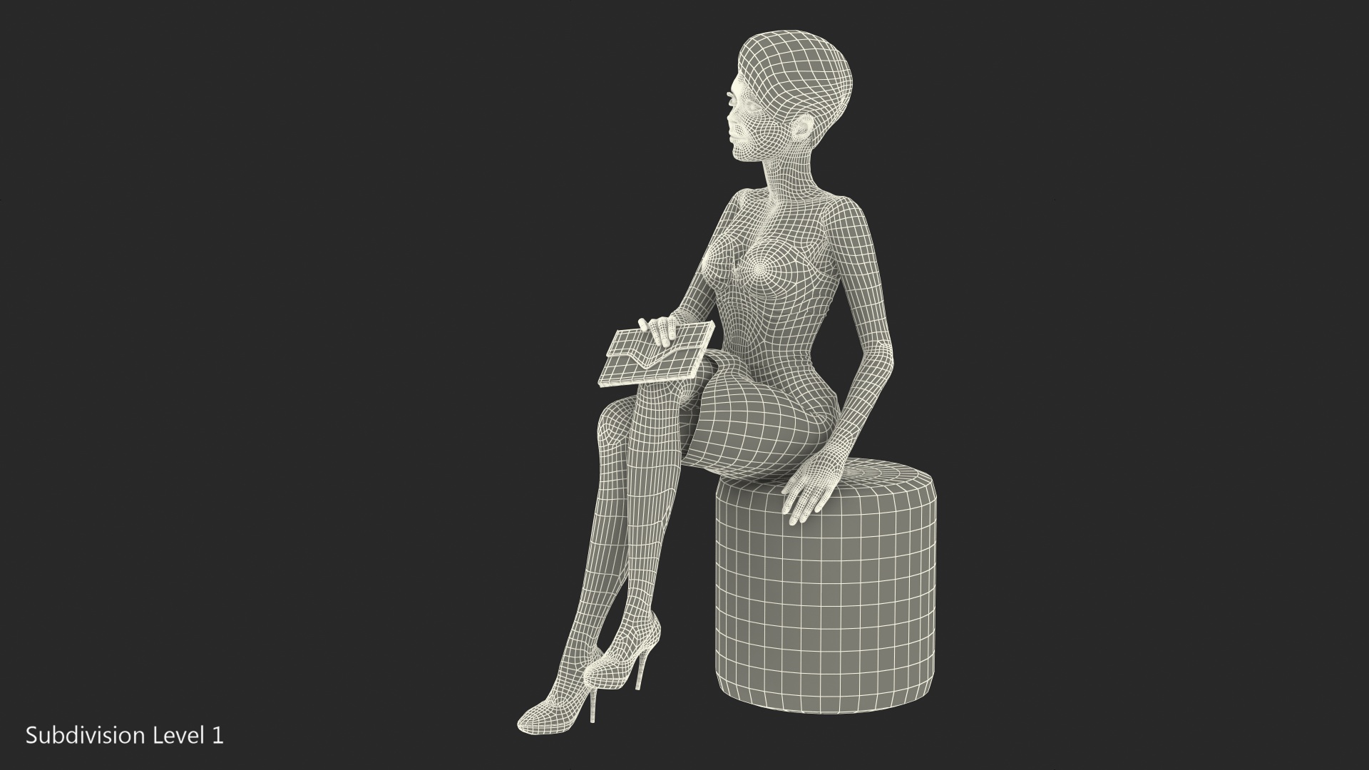 3D model Cartoon Young Girl Party Clothes Sitting Pose