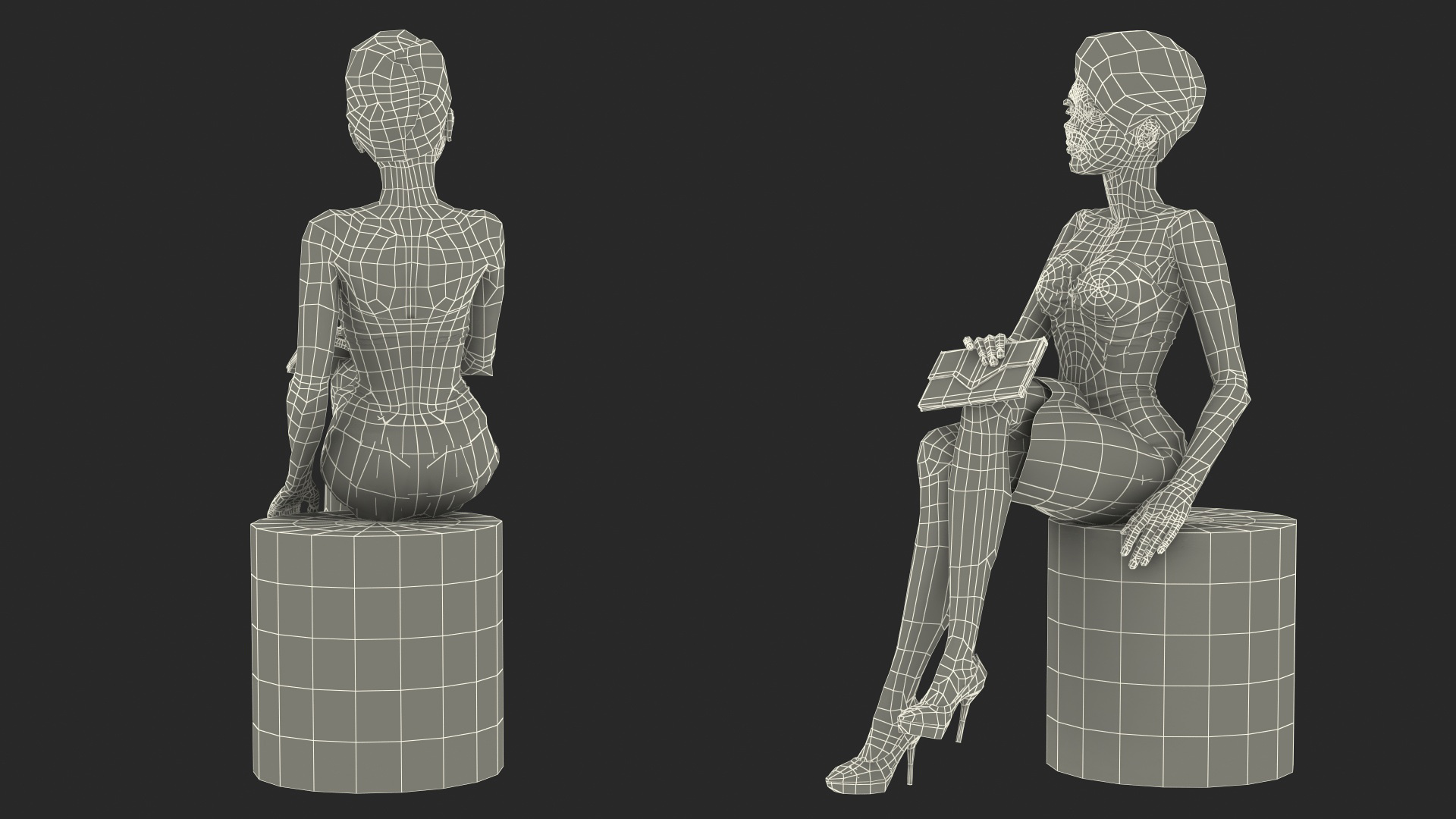 3D model Cartoon Young Girl Party Clothes Sitting Pose