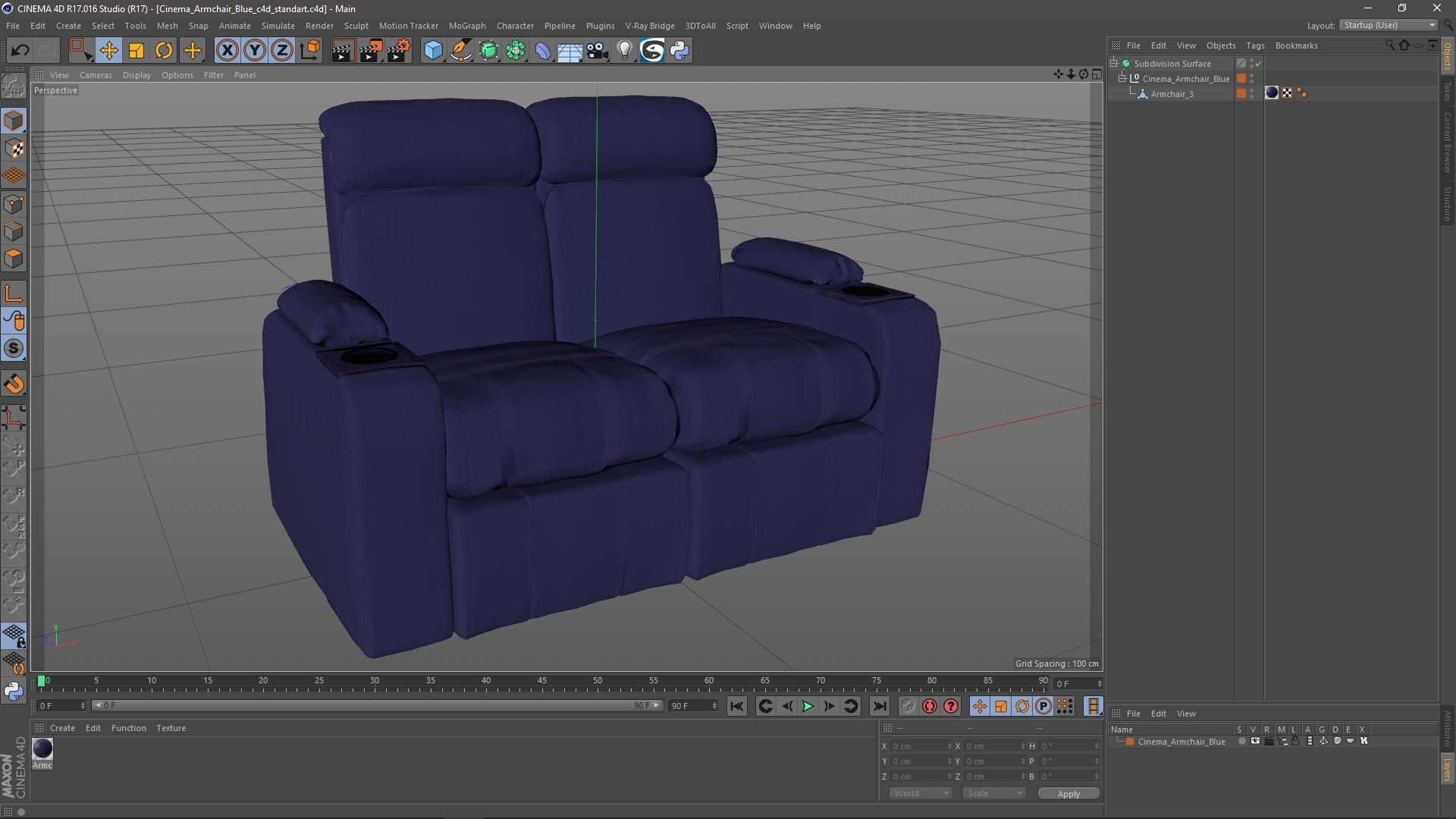 3D model Cinema Armchair Blue