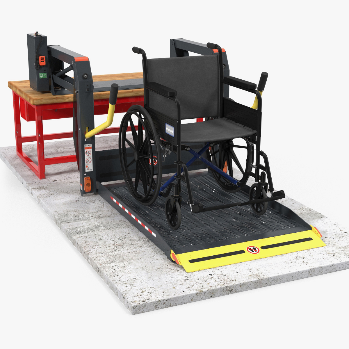 Wheelchair at Hydraulic Lift Rigged 3D Model