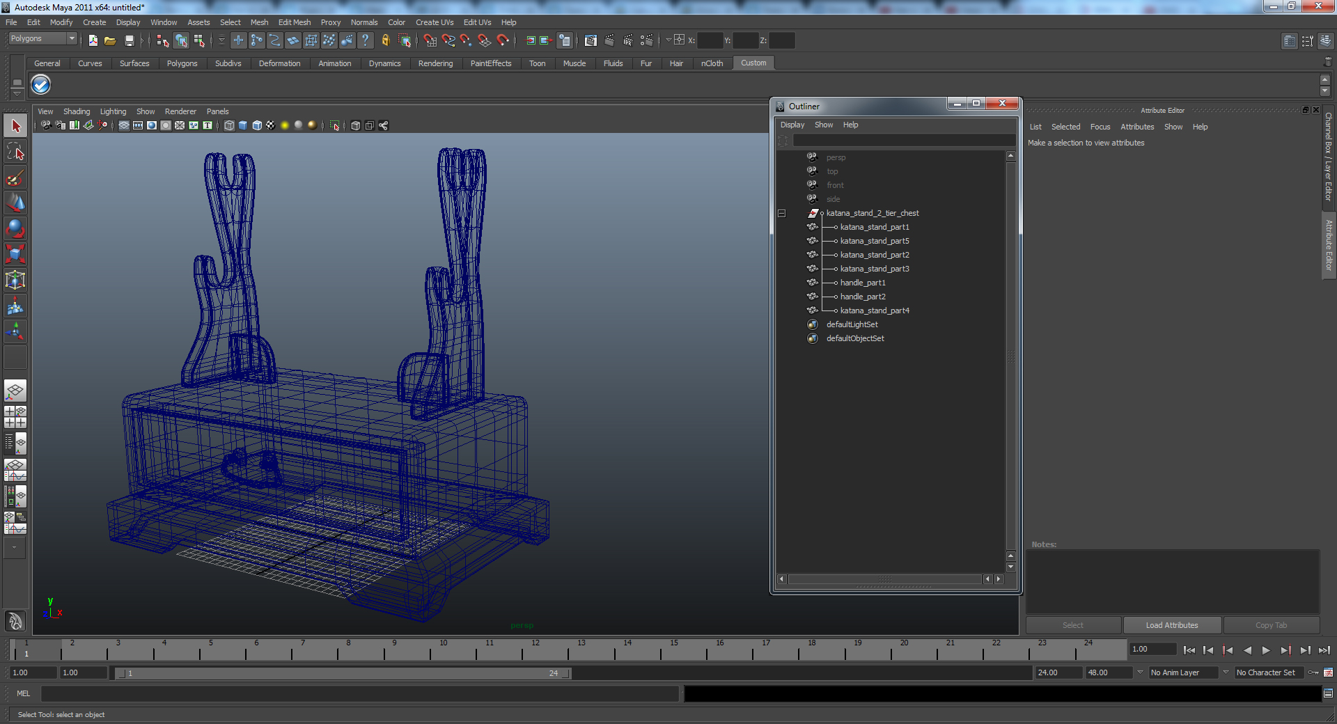 3D Double Katana Stand with Drawer