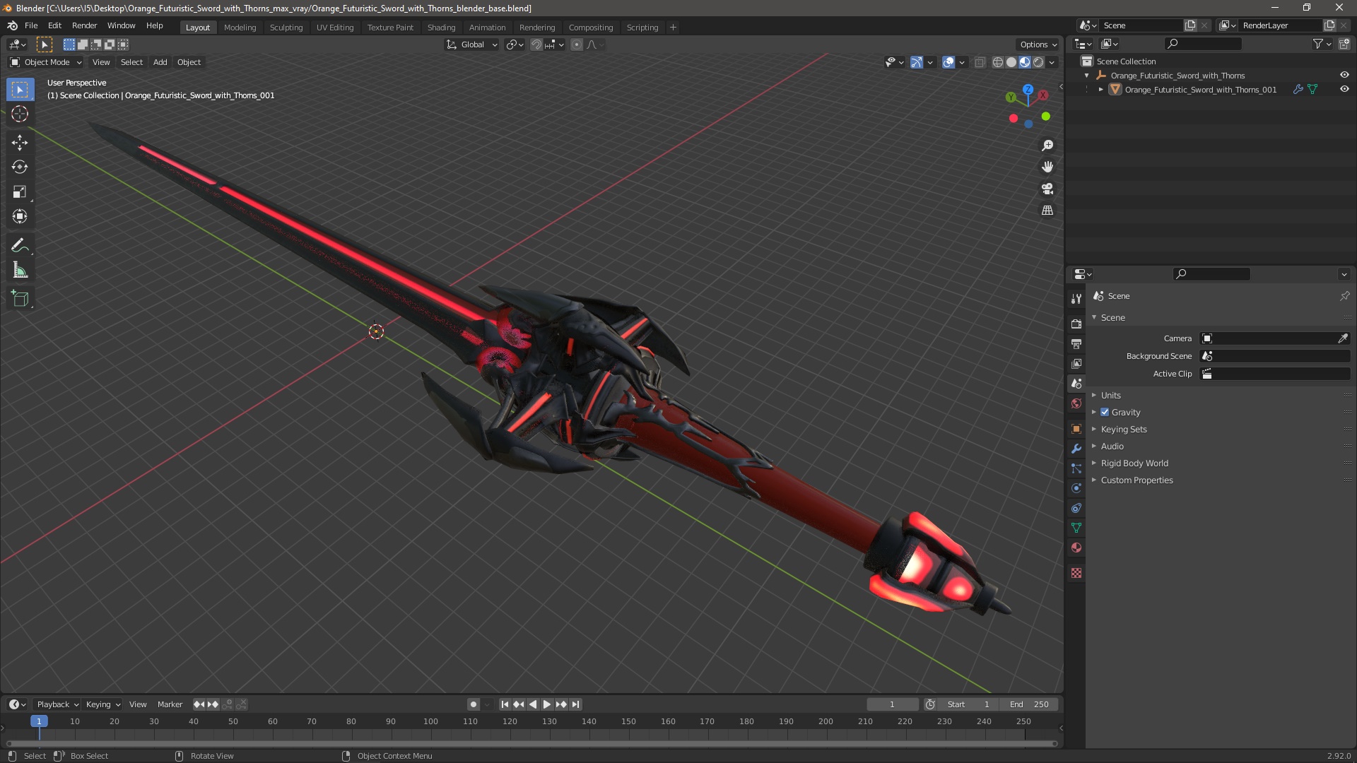 3D model Orange Futuristic Sword with Thorns