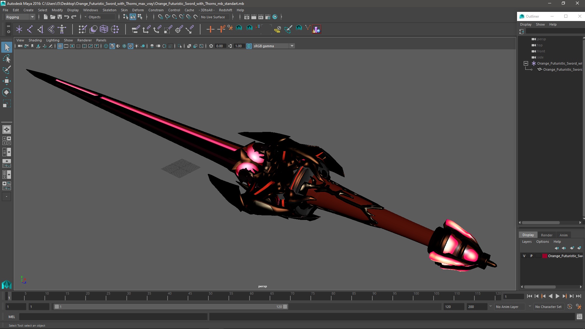 3D model Orange Futuristic Sword with Thorns