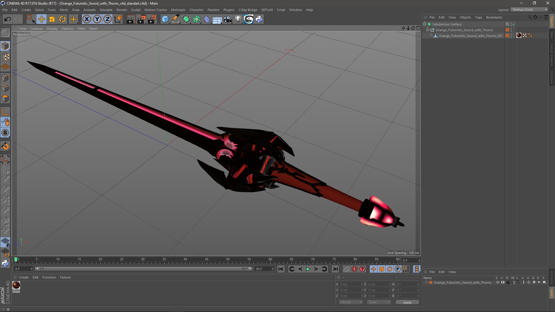 3D model Orange Futuristic Sword with Thorns