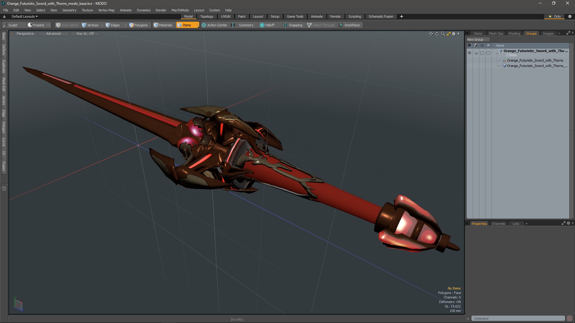3D model Orange Futuristic Sword with Thorns