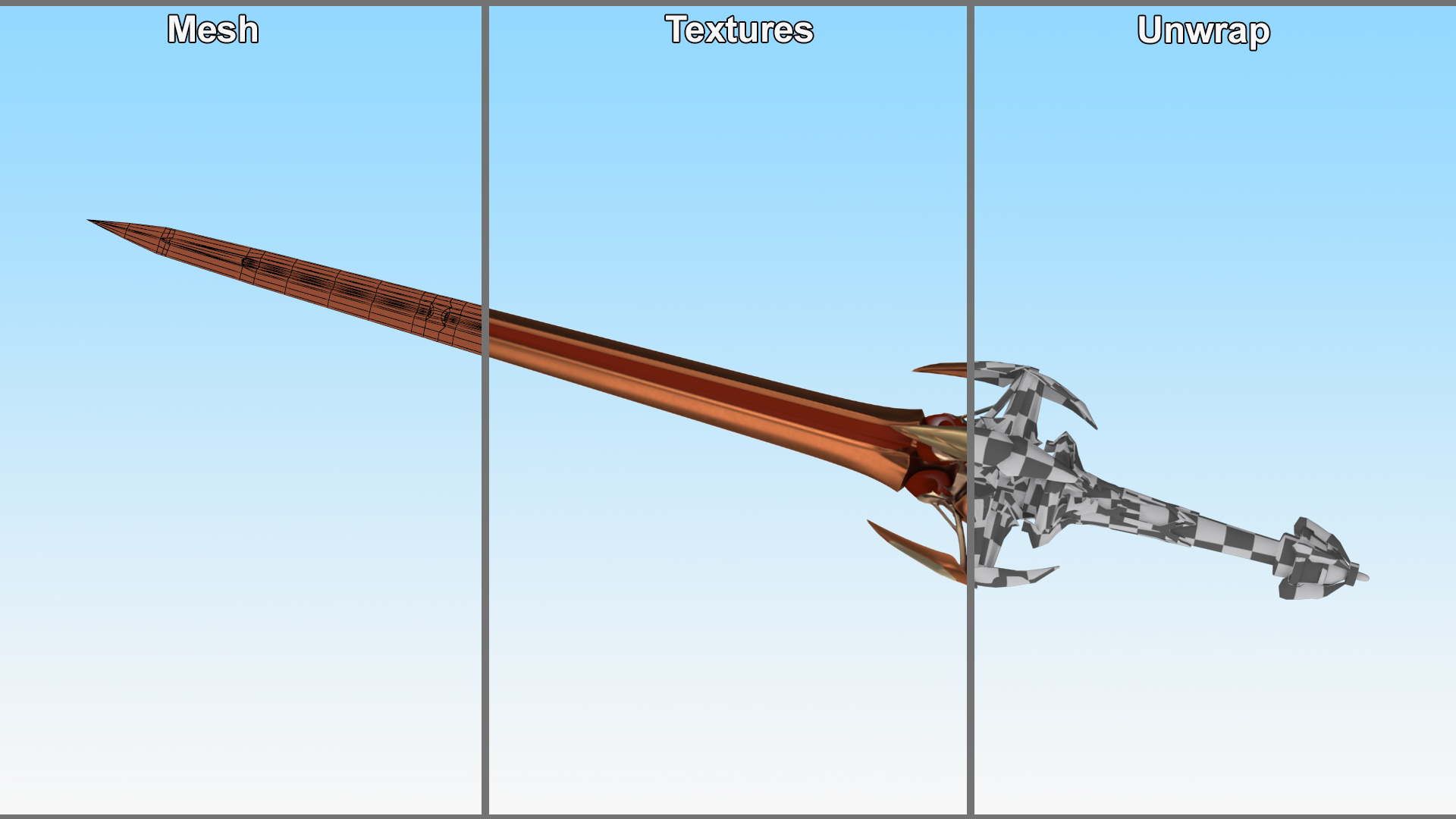 3D model Orange Futuristic Sword with Thorns