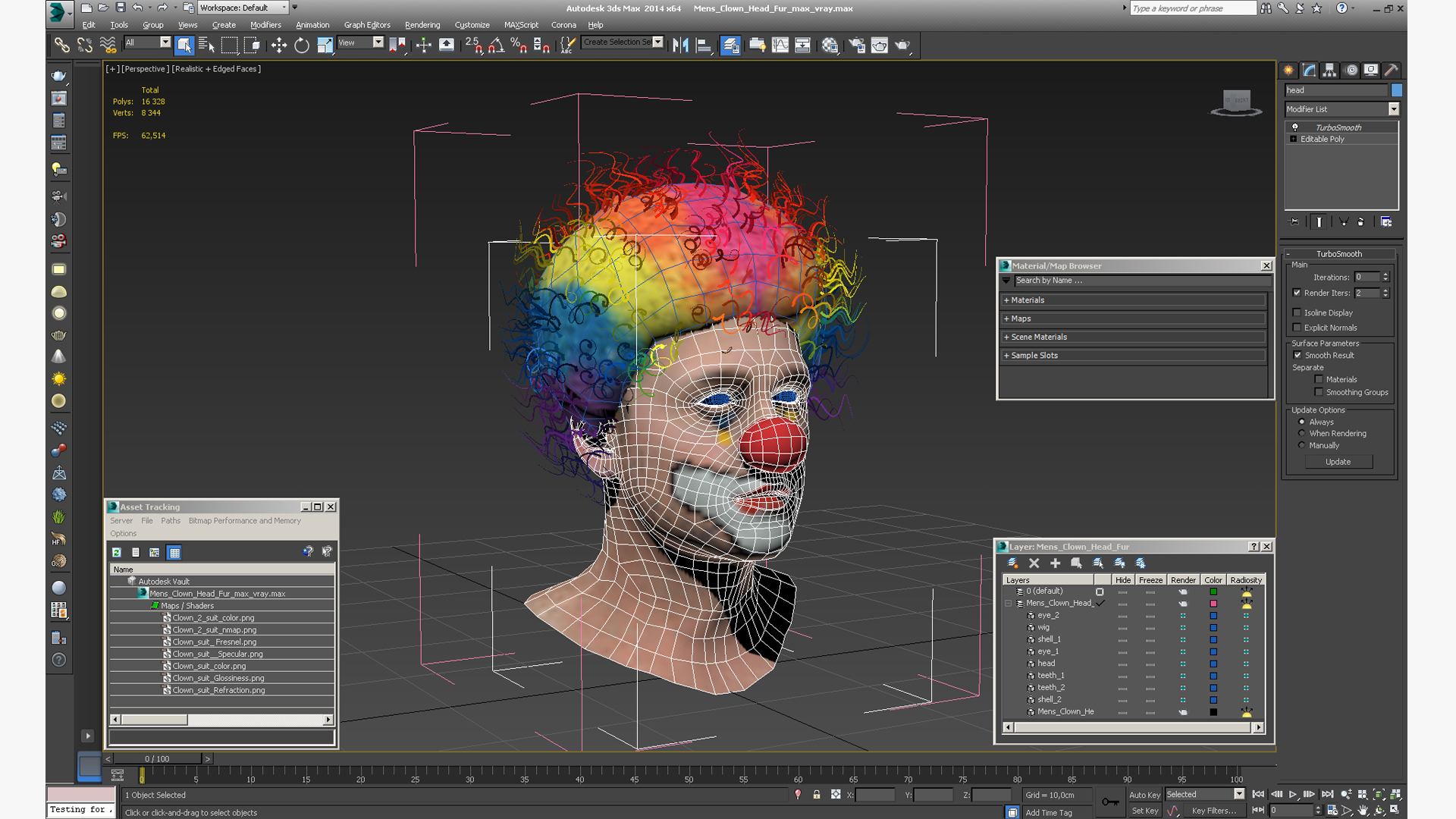 Mens Clown Head Fur 3D model