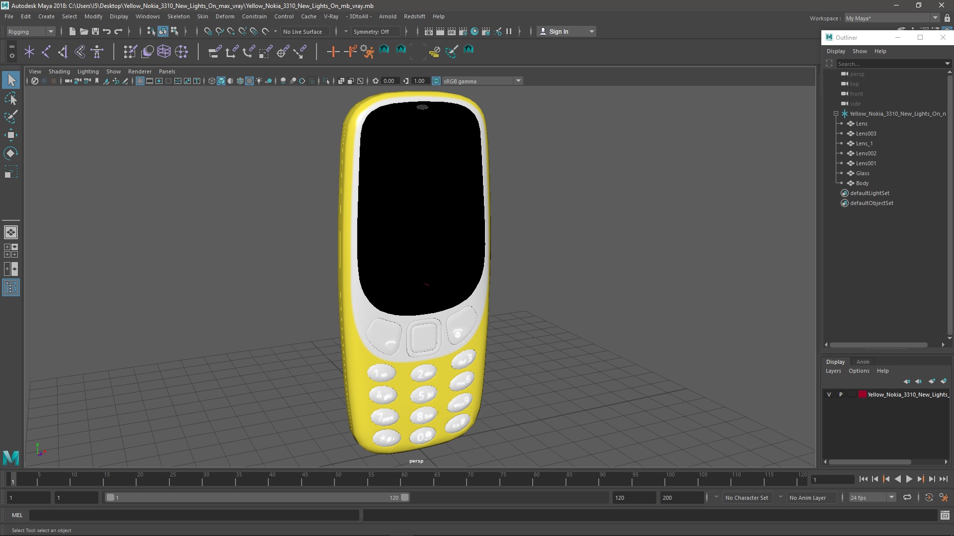 3D Yellow Nokia 3310 New Lights On