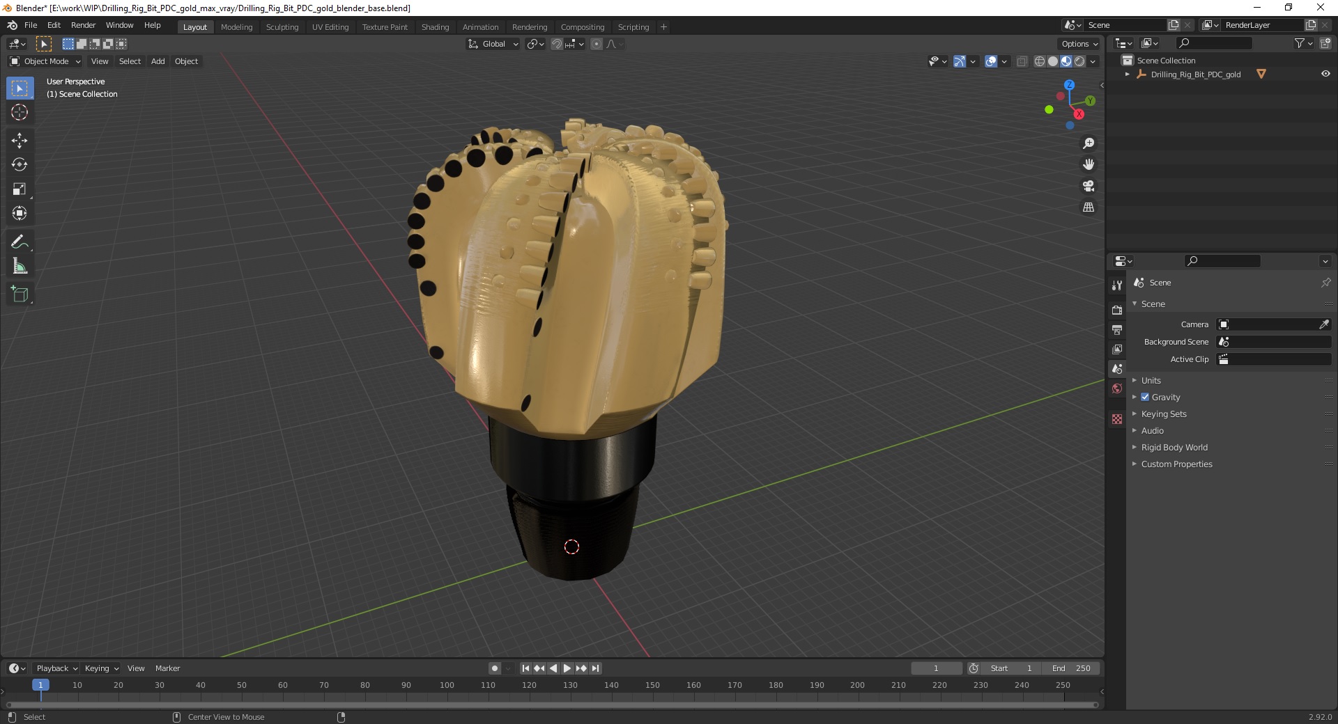 3D model Drilling Rig Bit PDC Gold