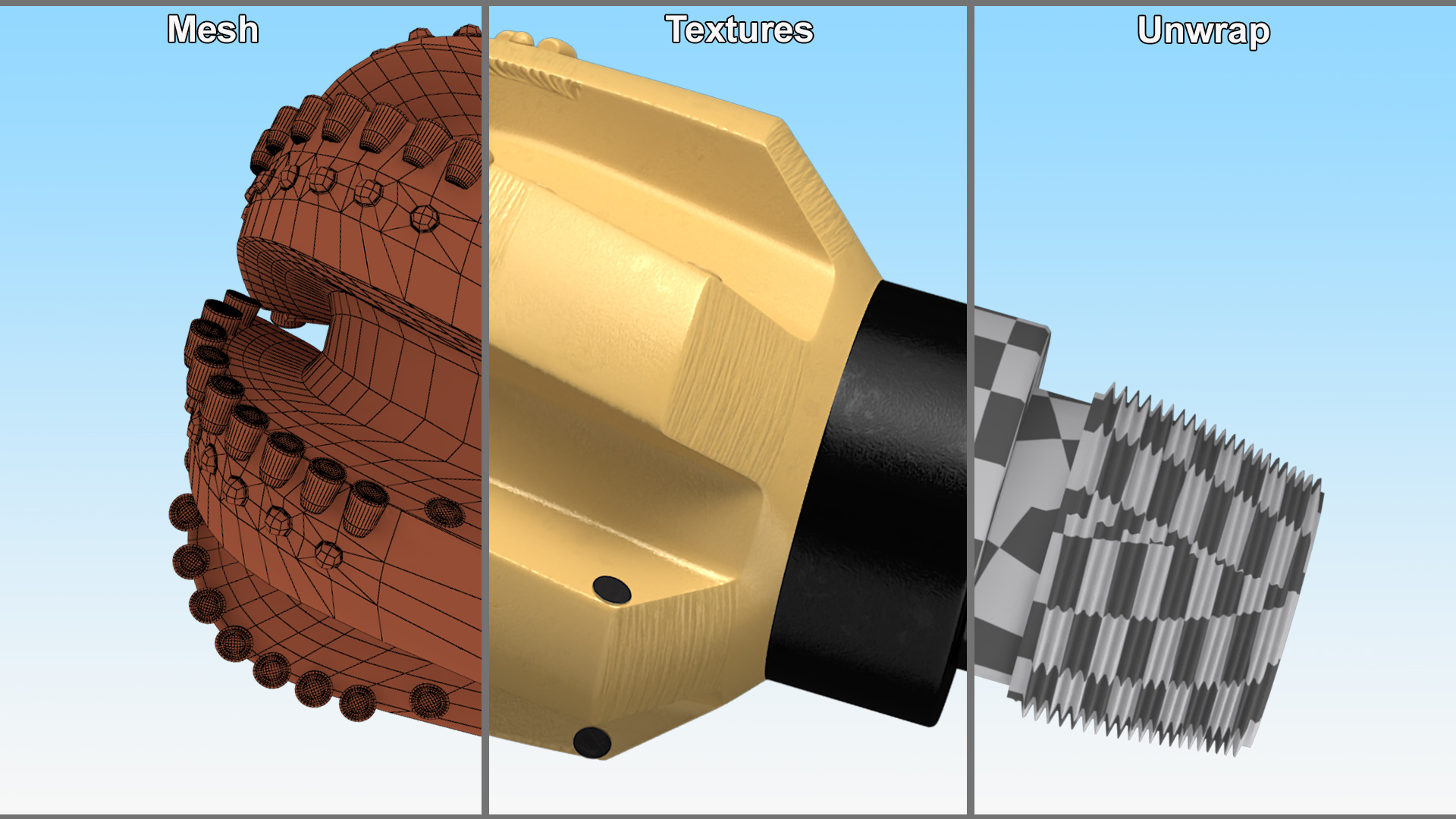 3D model Drilling Rig Bit PDC Gold