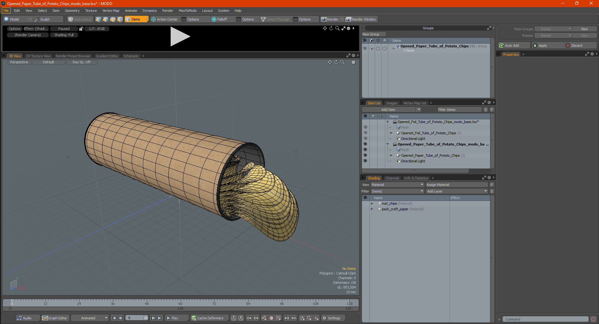 3D Open Paper Tube of Potato Chips