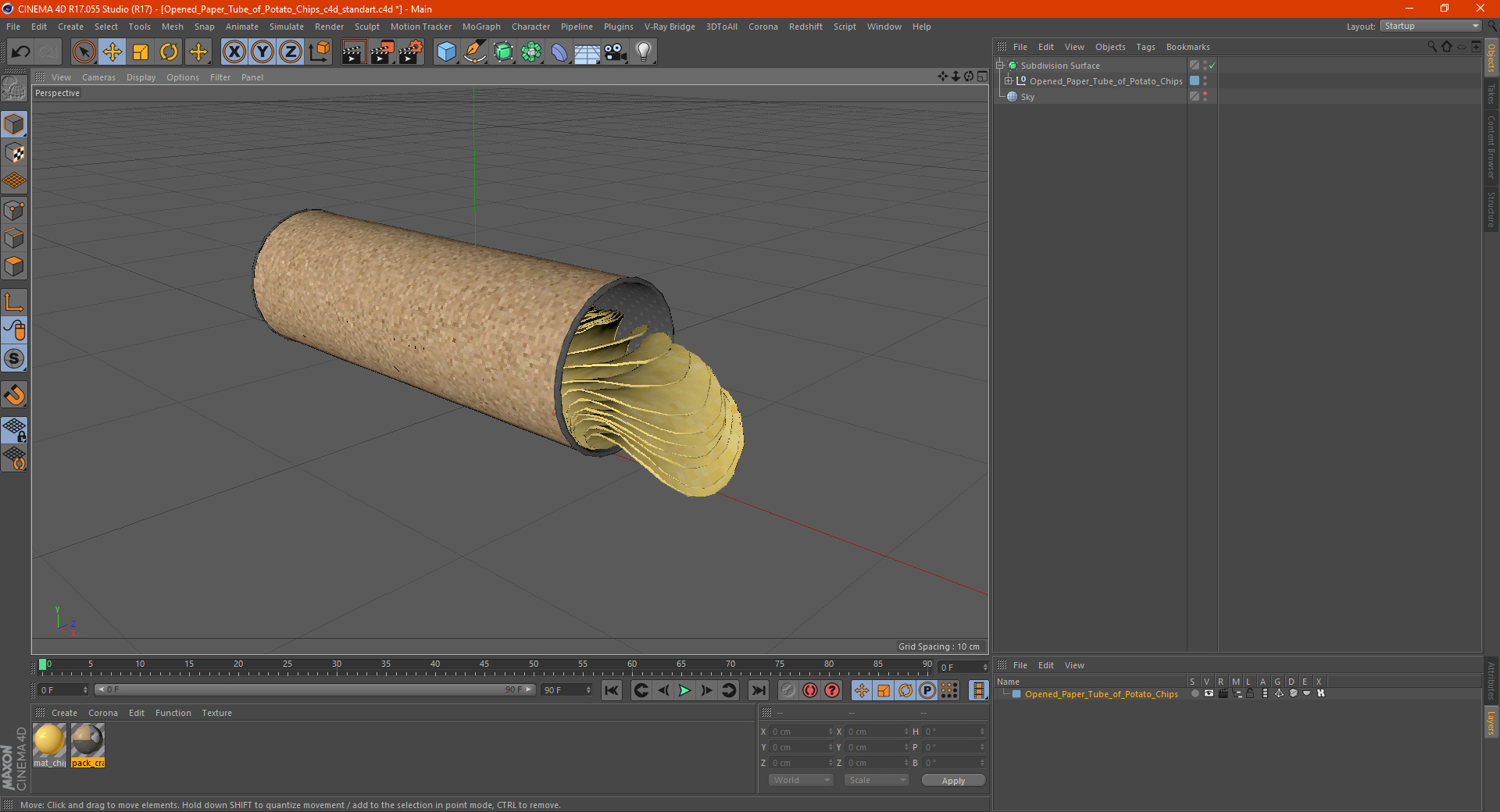 3D Open Paper Tube of Potato Chips