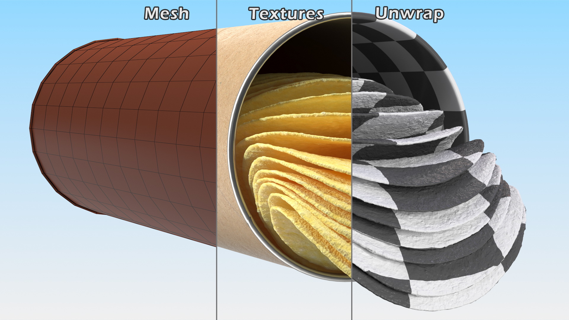 3D Open Paper Tube of Potato Chips