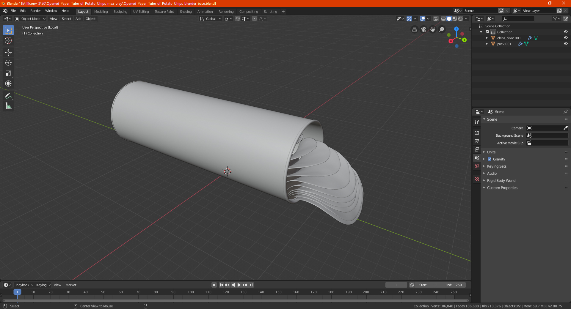 3D Open Paper Tube of Potato Chips