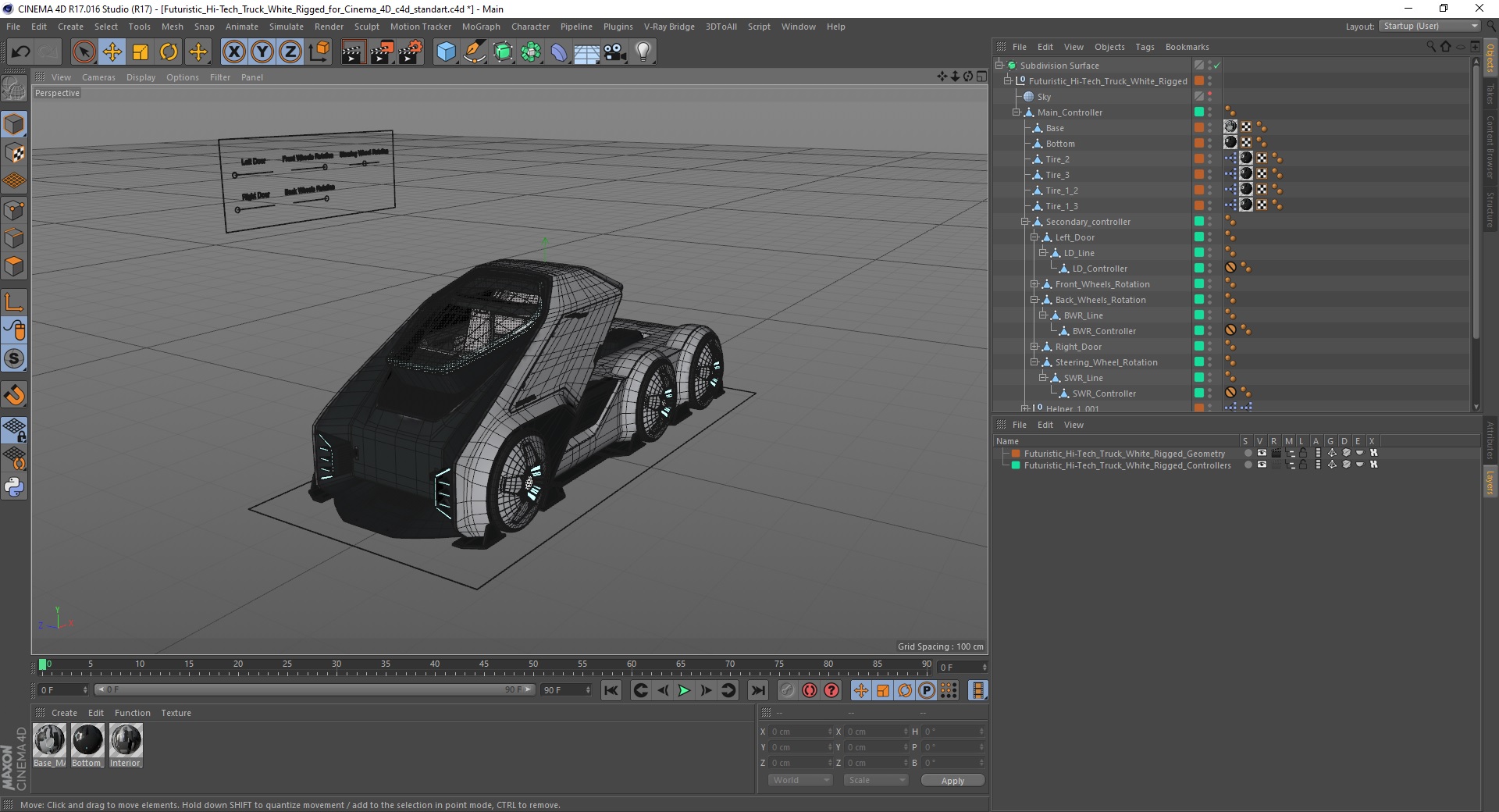 3D Futuristic Hi-Tech Truck White Rigged for Cinema 4D