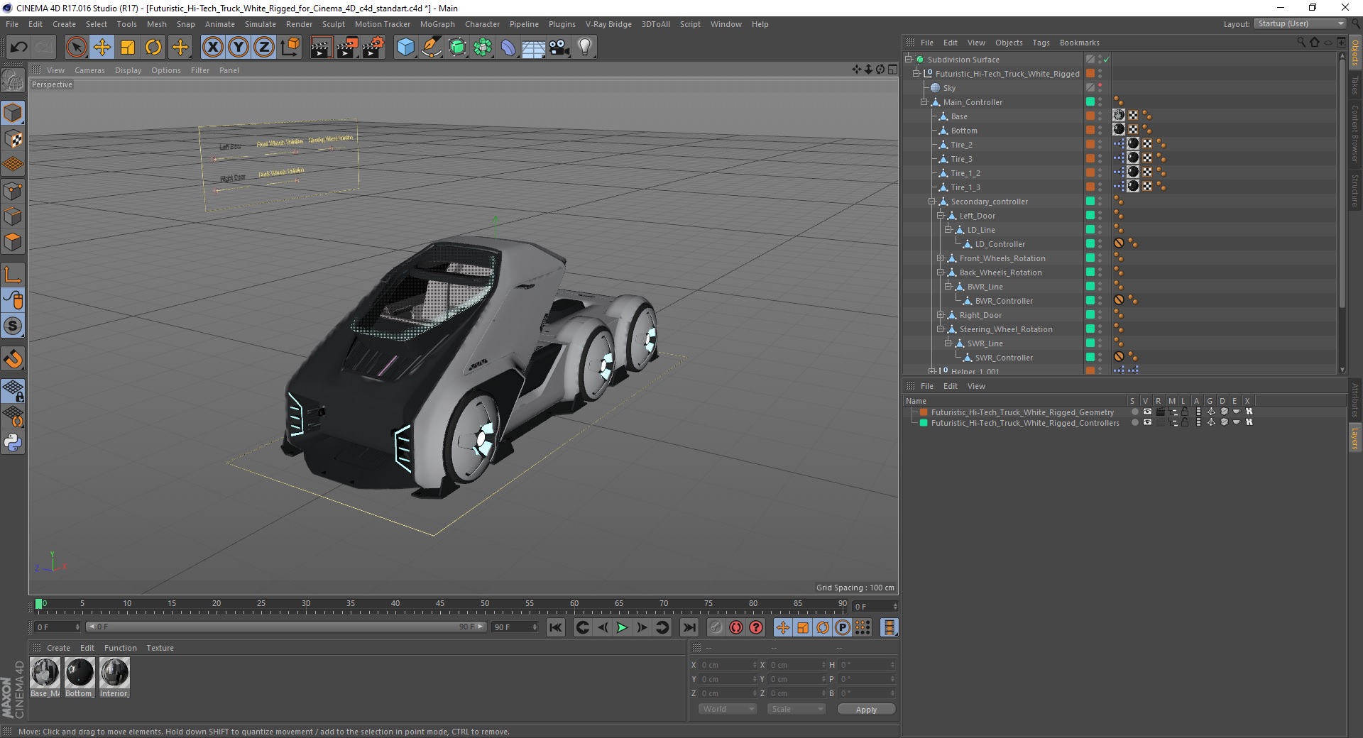 3D Futuristic Hi-Tech Truck White Rigged for Cinema 4D
