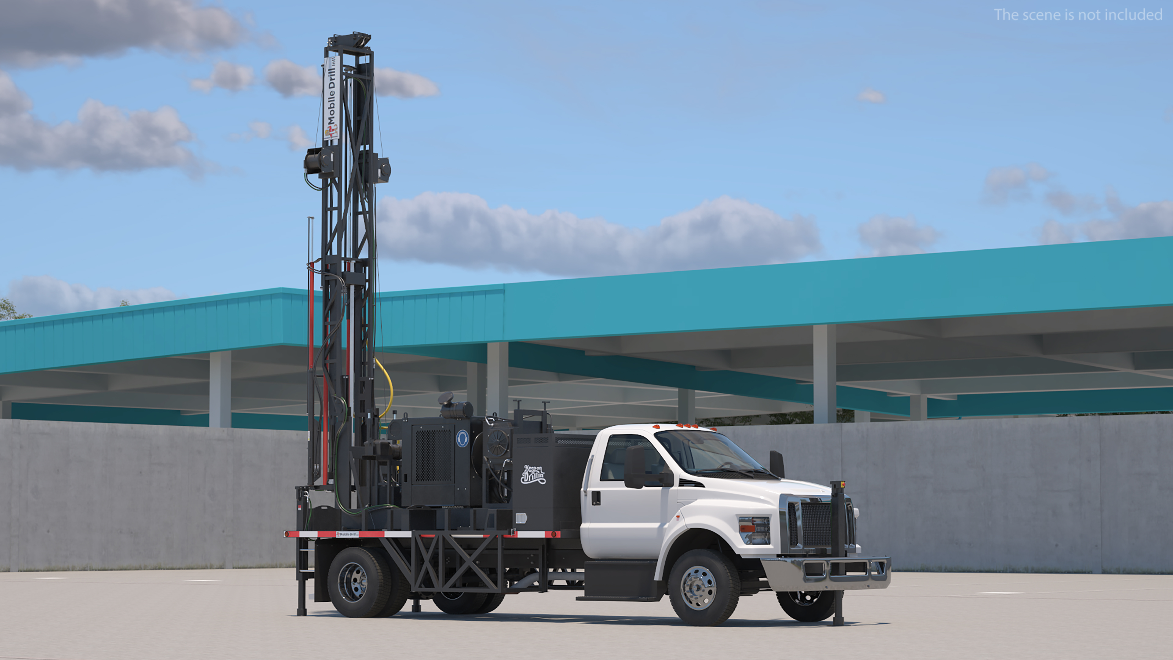 3D Working Mobile Drilling Rig on Truck