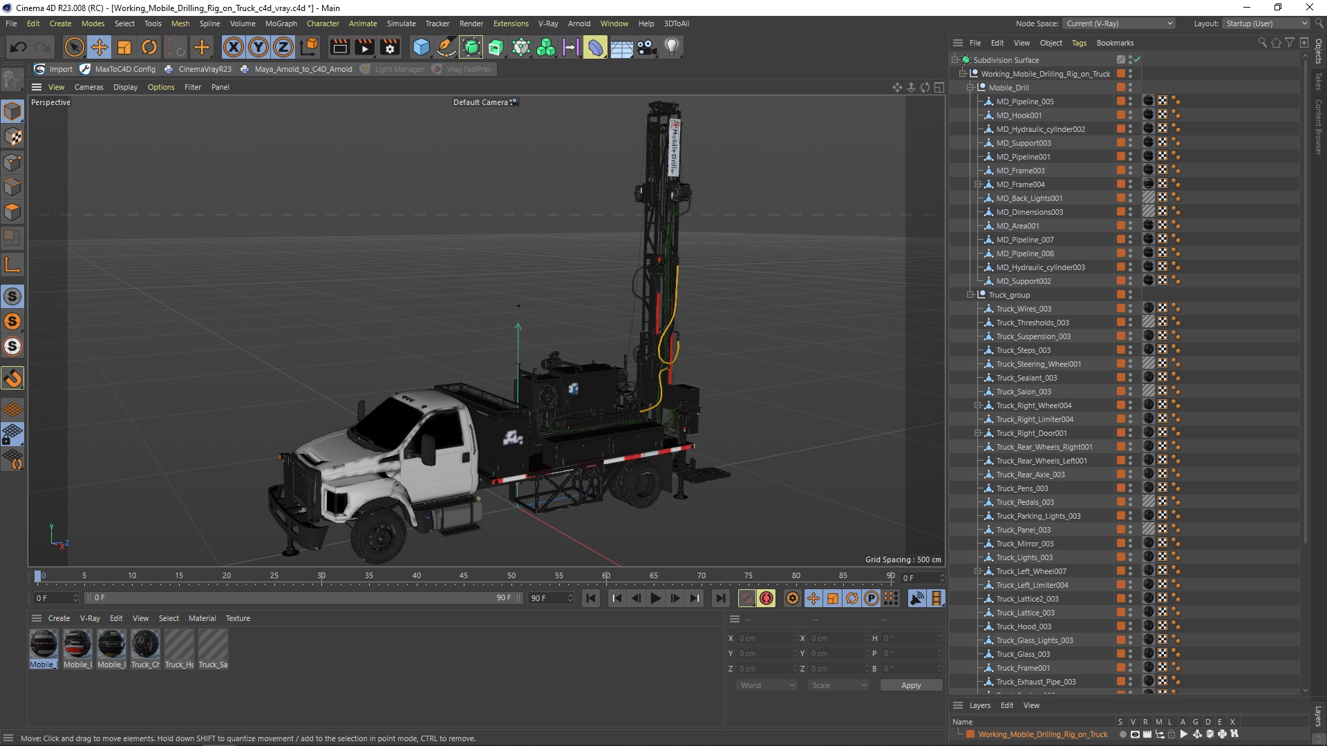3D Working Mobile Drilling Rig on Truck