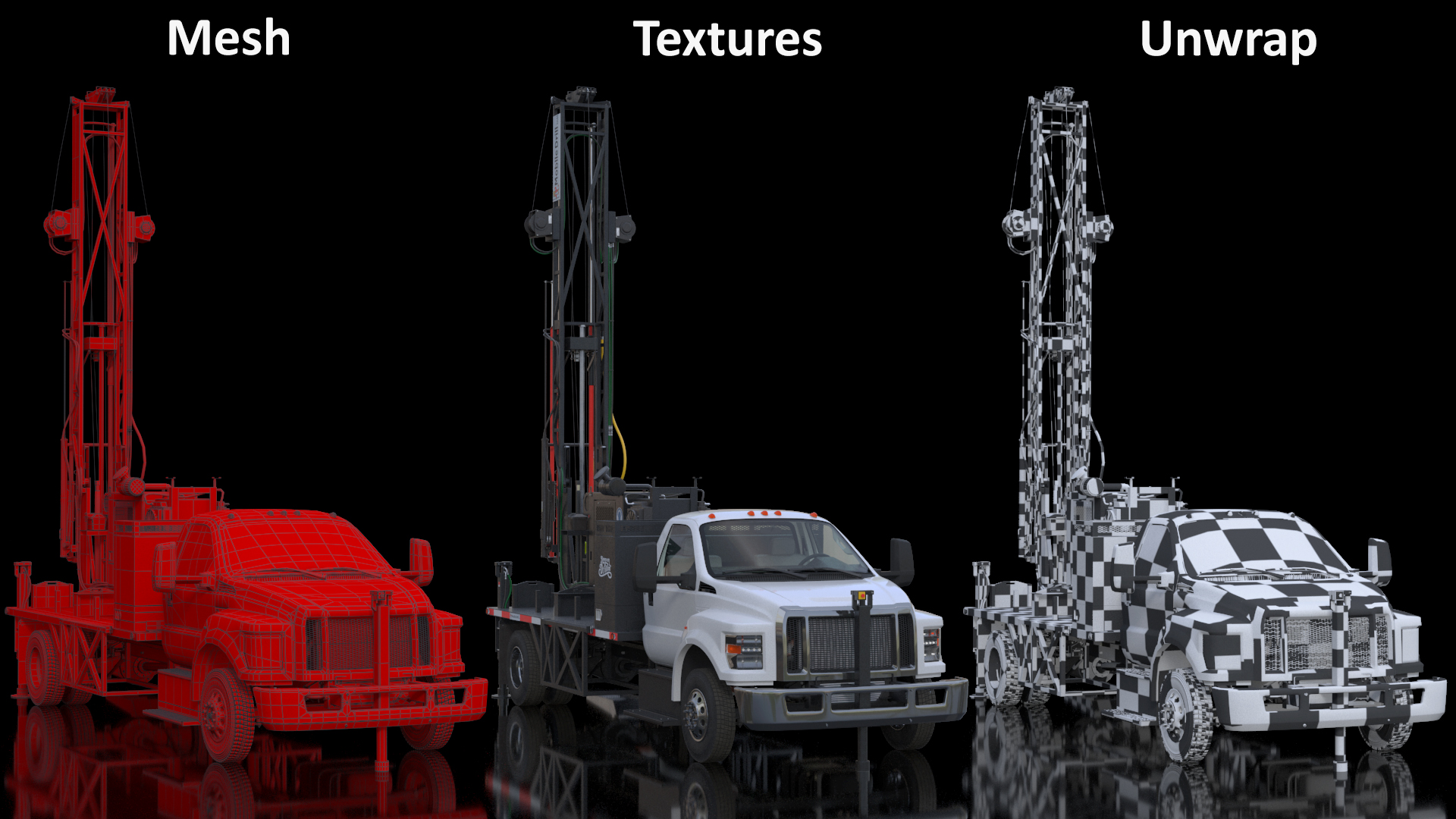 3D Working Mobile Drilling Rig on Truck